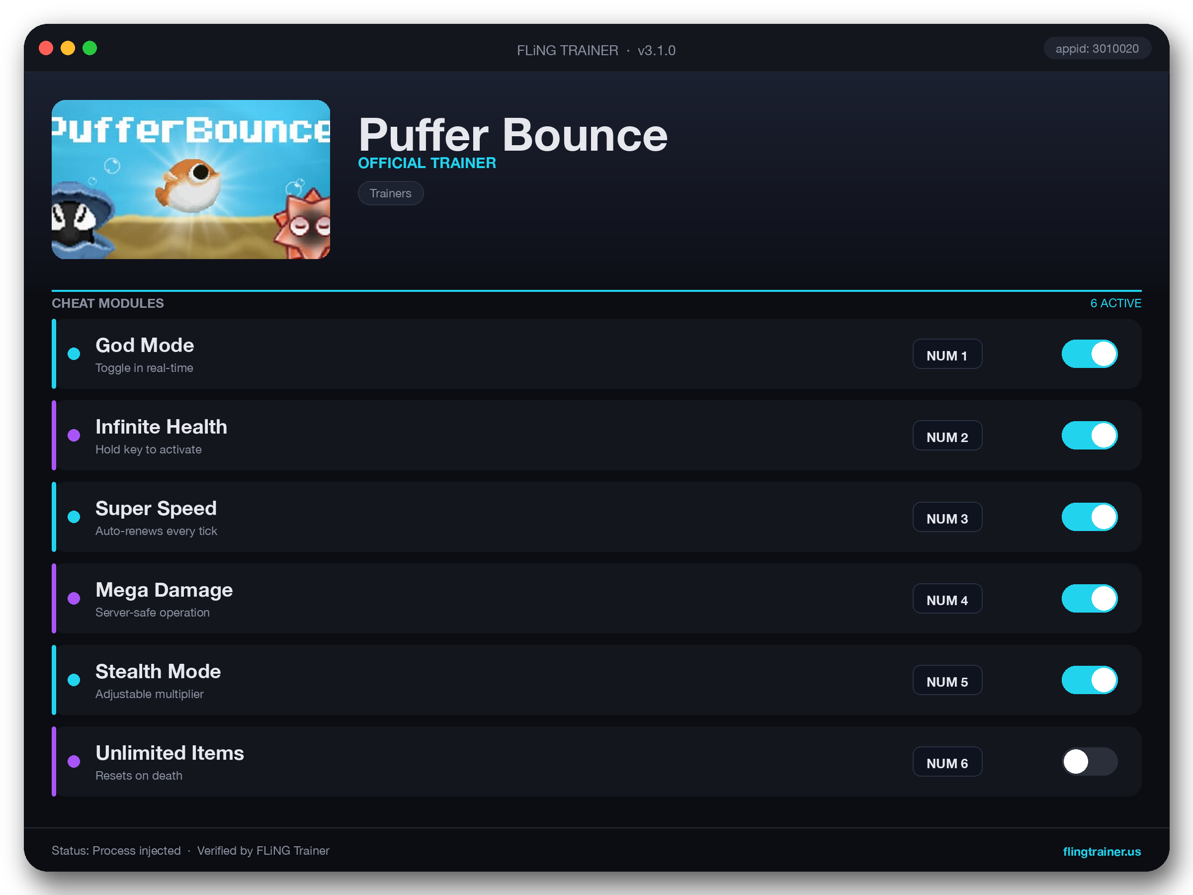 Puffer Bounce Trainer interface