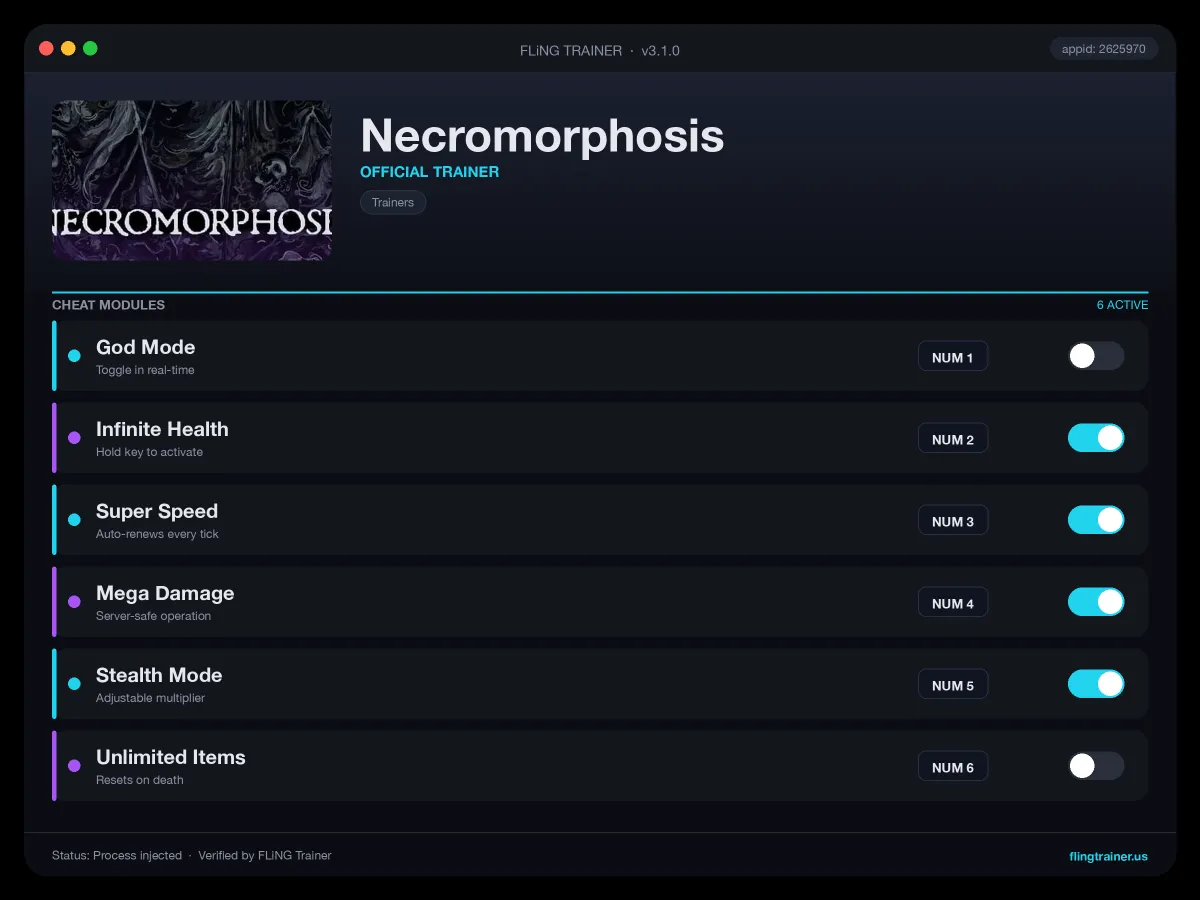 Necromorphosis Trainer interface