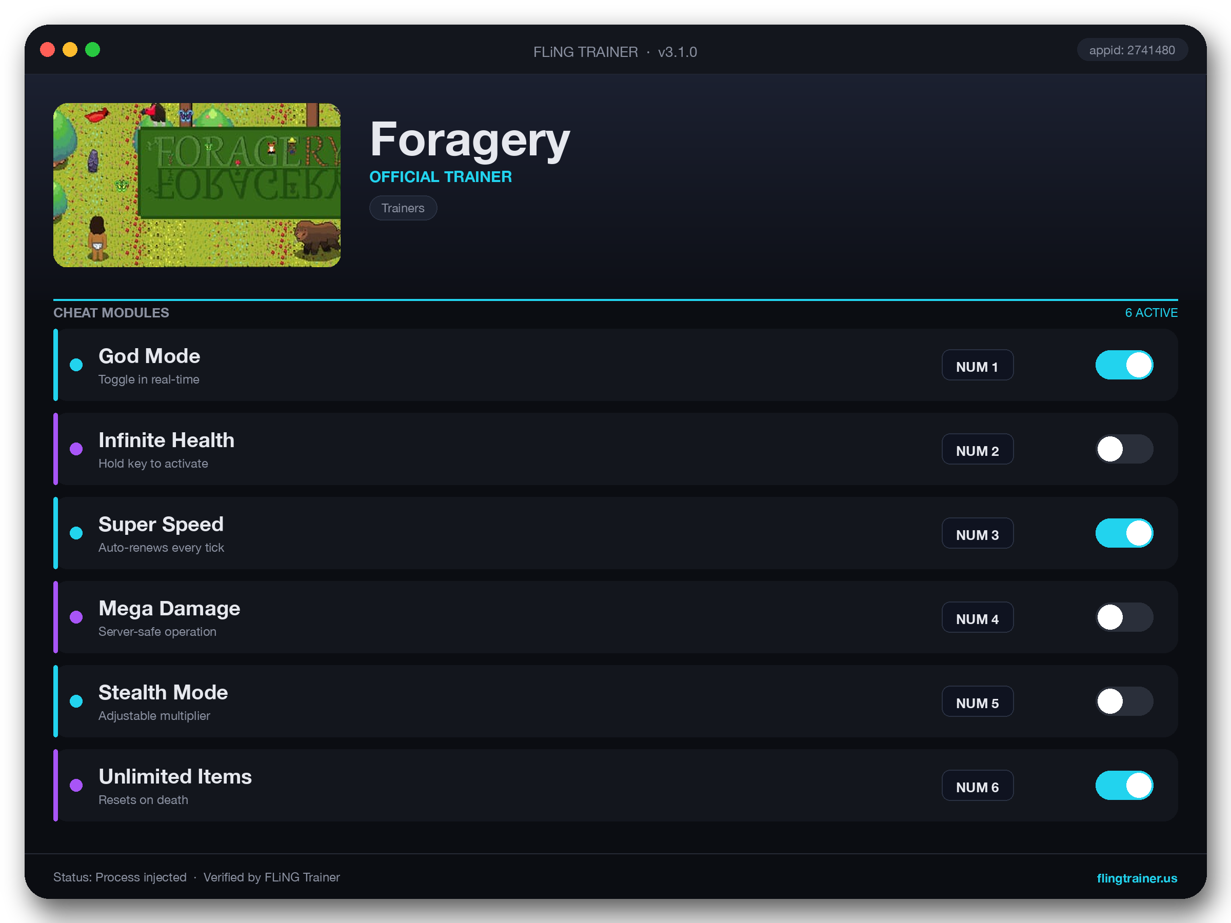 Foragery Trainer interface