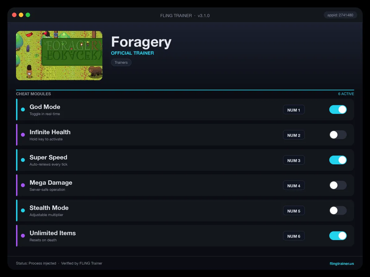 Foragery Trainer interface