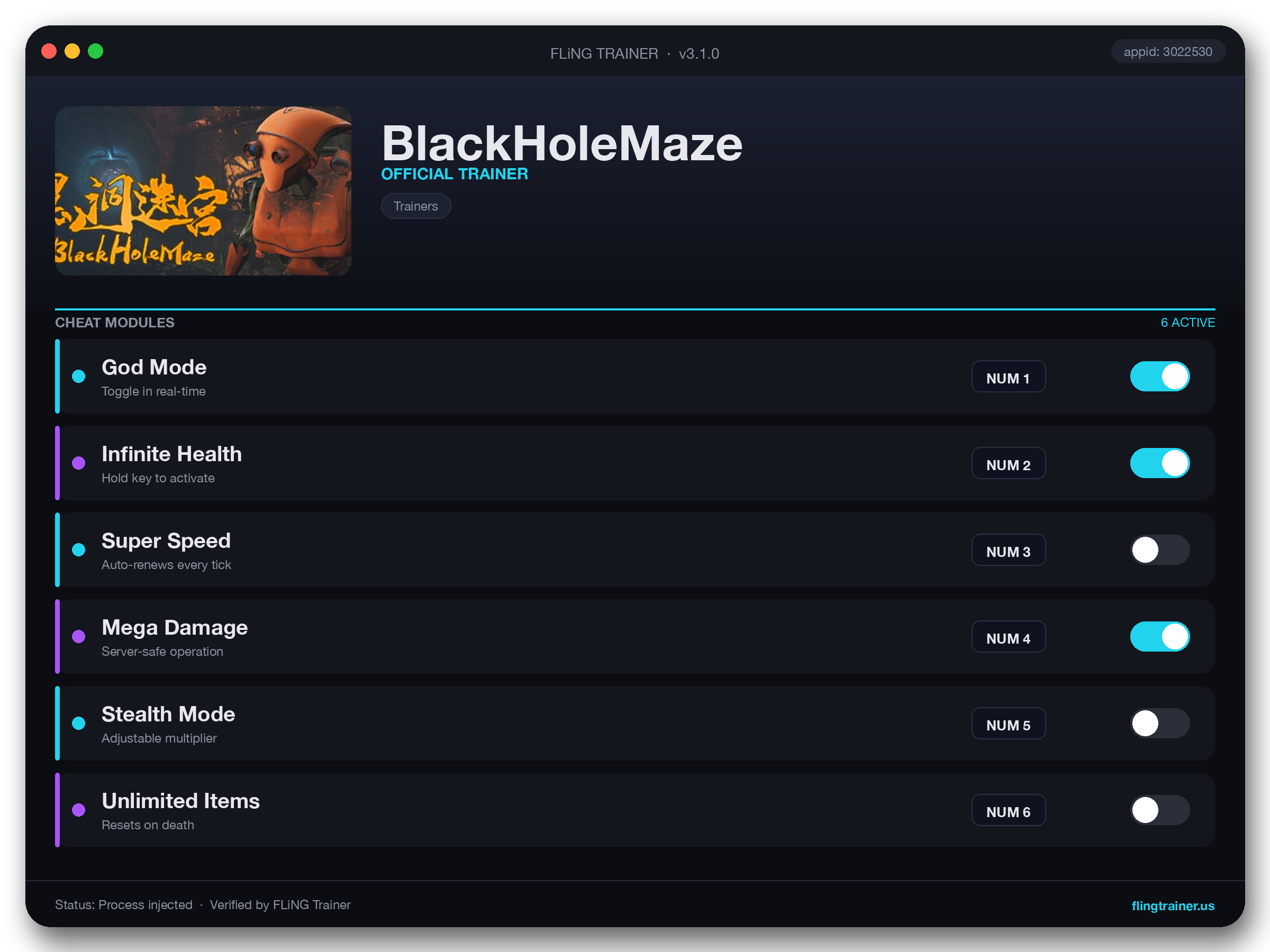 BlackHoleMaze Trainer interface