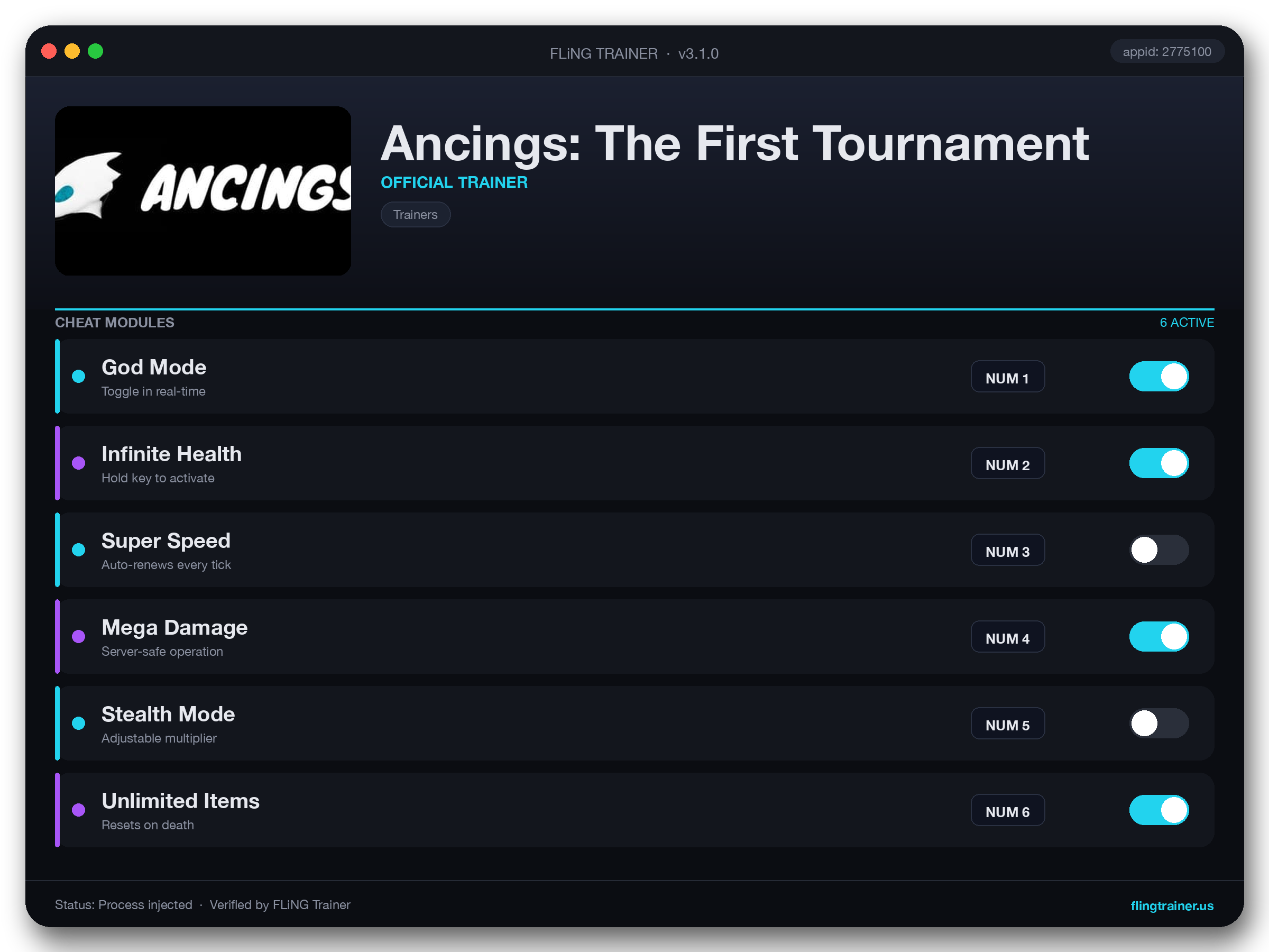 Ancings: The First Tournament Trainer interface