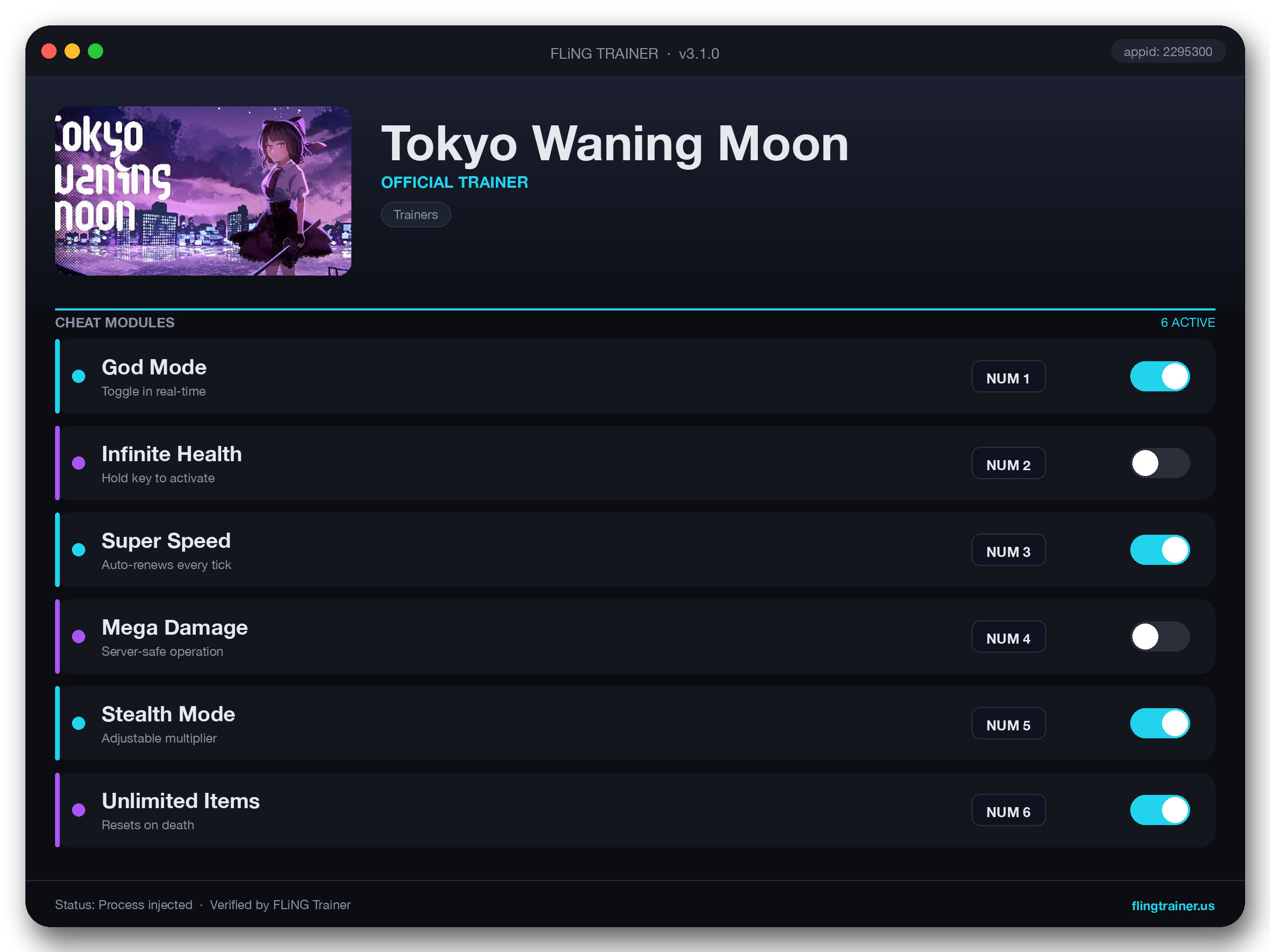 Tokyo Waning Moon Trainer interface