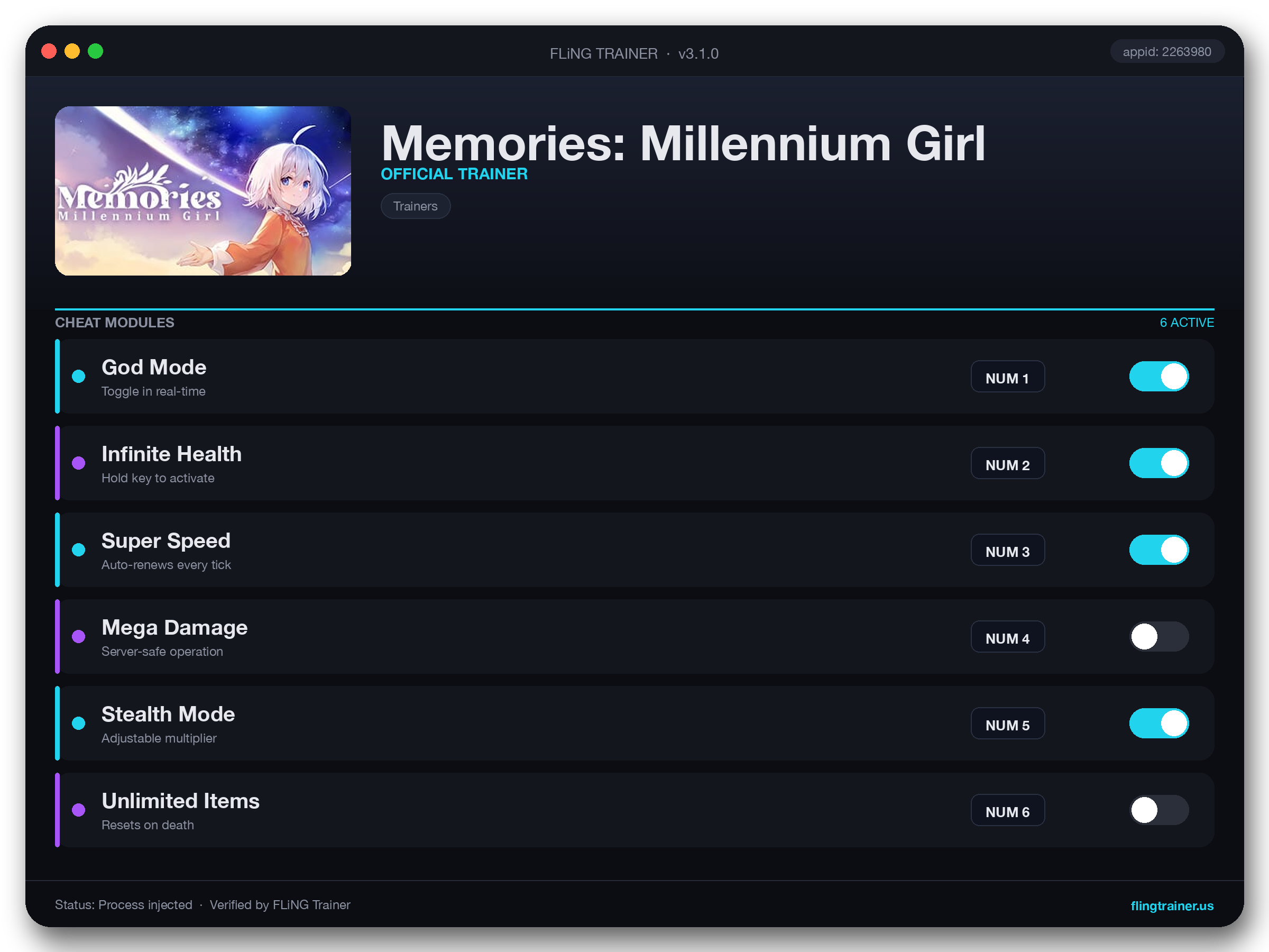 Memories: Millennium Girl Trainer interface