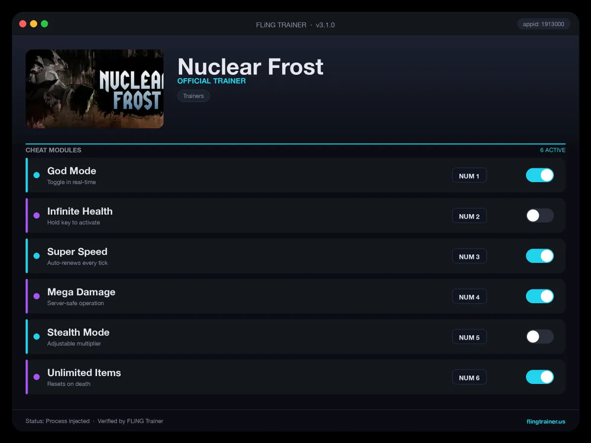 Nuclear Frost Trainer interface
