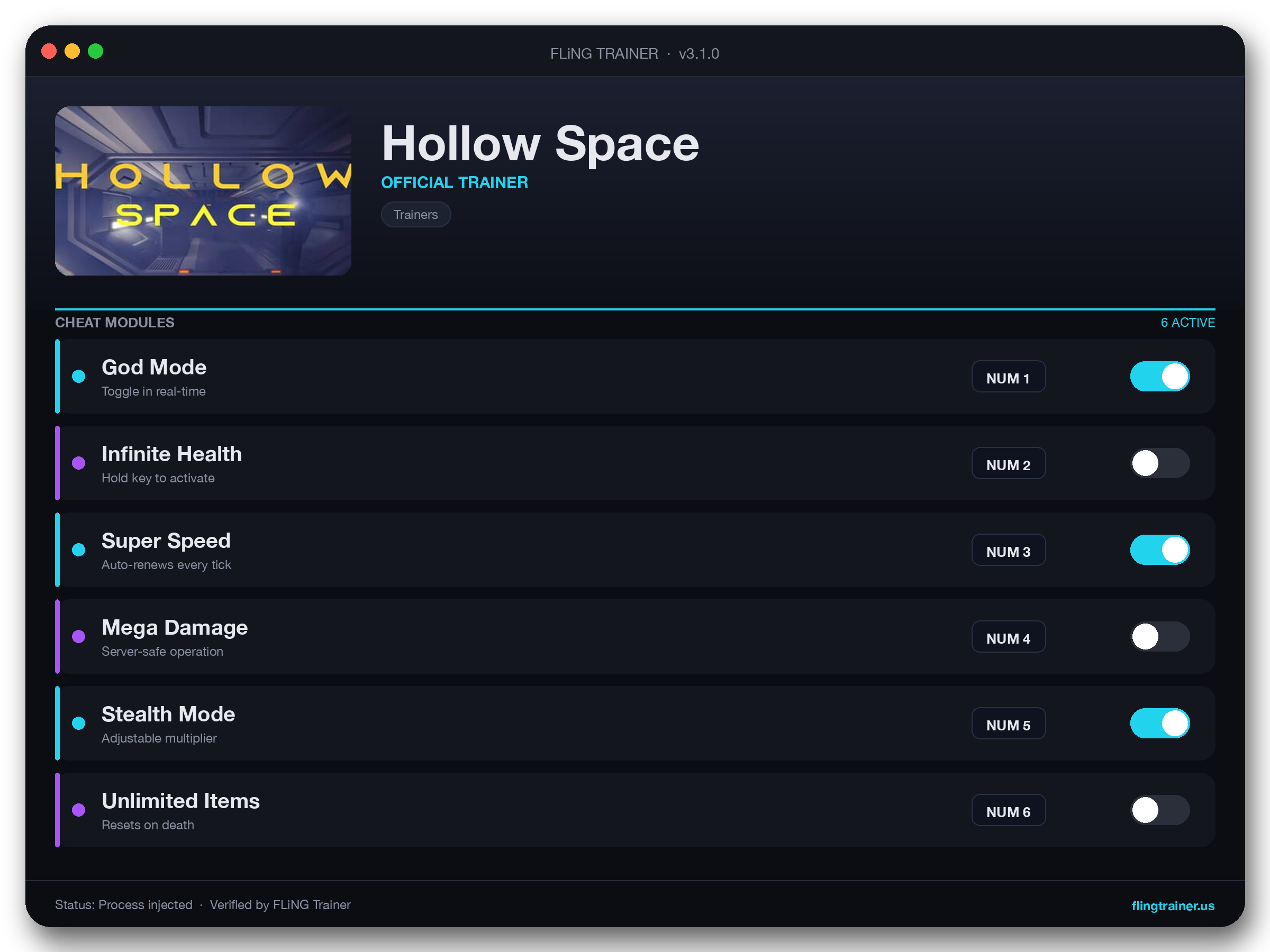 Hollow Space Trainer interface
