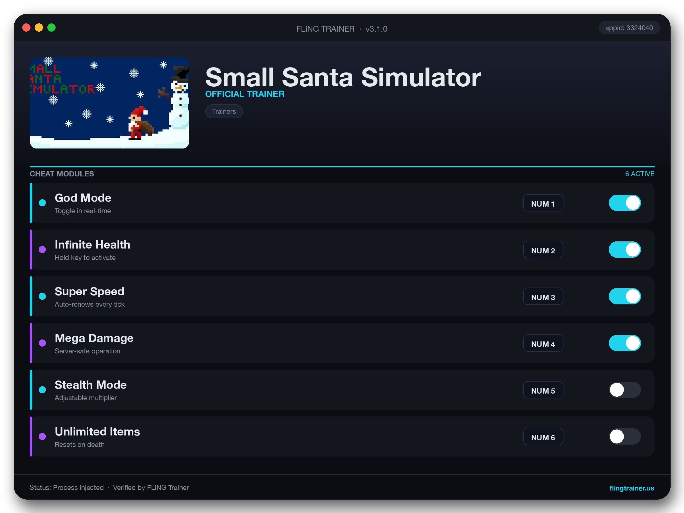 Small Santa Simulator Trainer interface