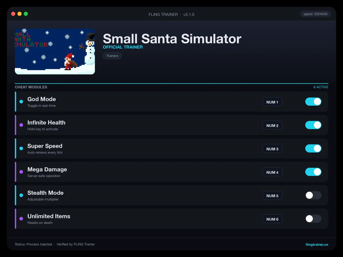 Small Santa Simulator Trainer interface