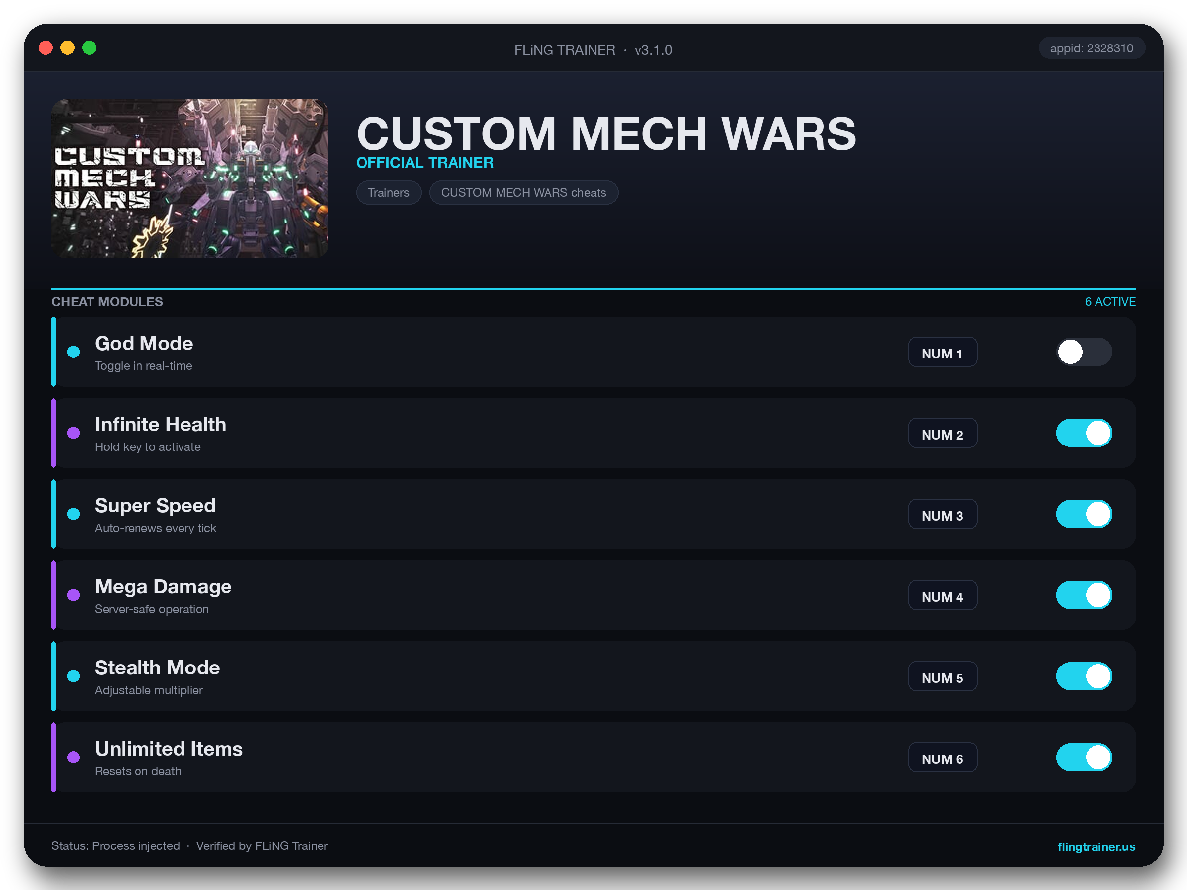 CUSTOM MECH WARS Trainer interface