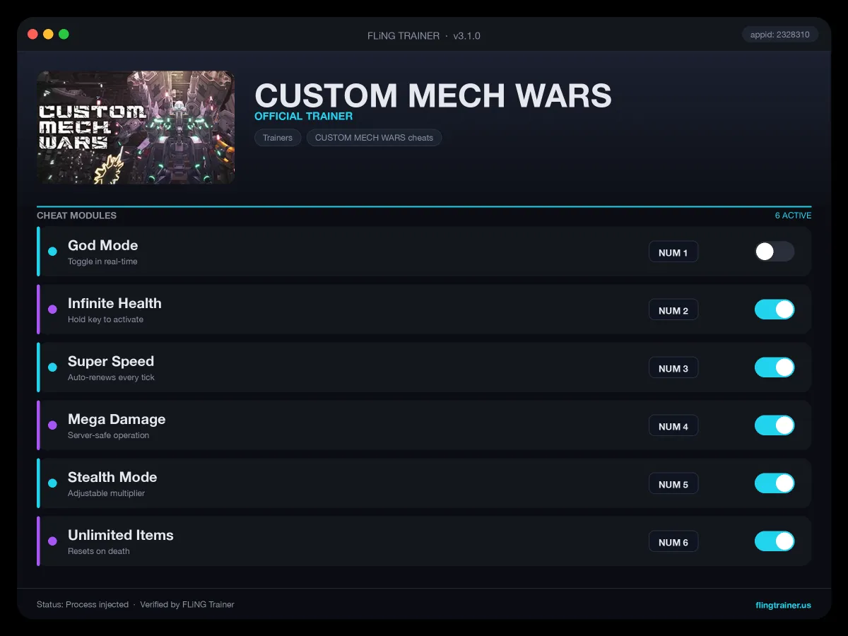 CUSTOM MECH WARS Trainer interface