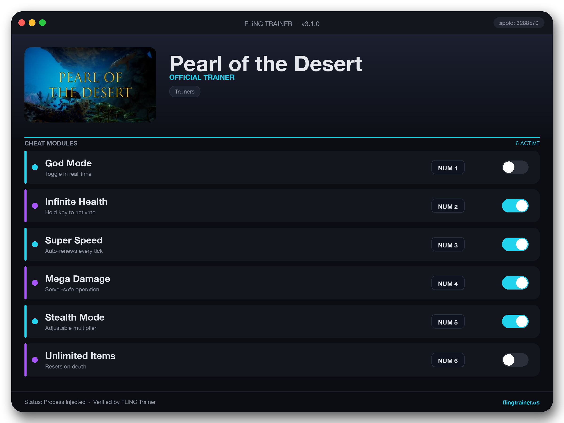Pearl of the Desert Trainer interface