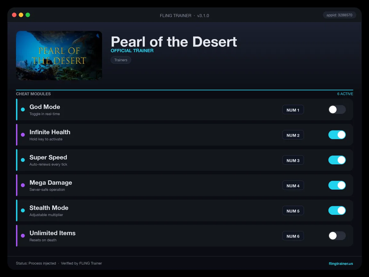 Pearl of the Desert Trainer interface