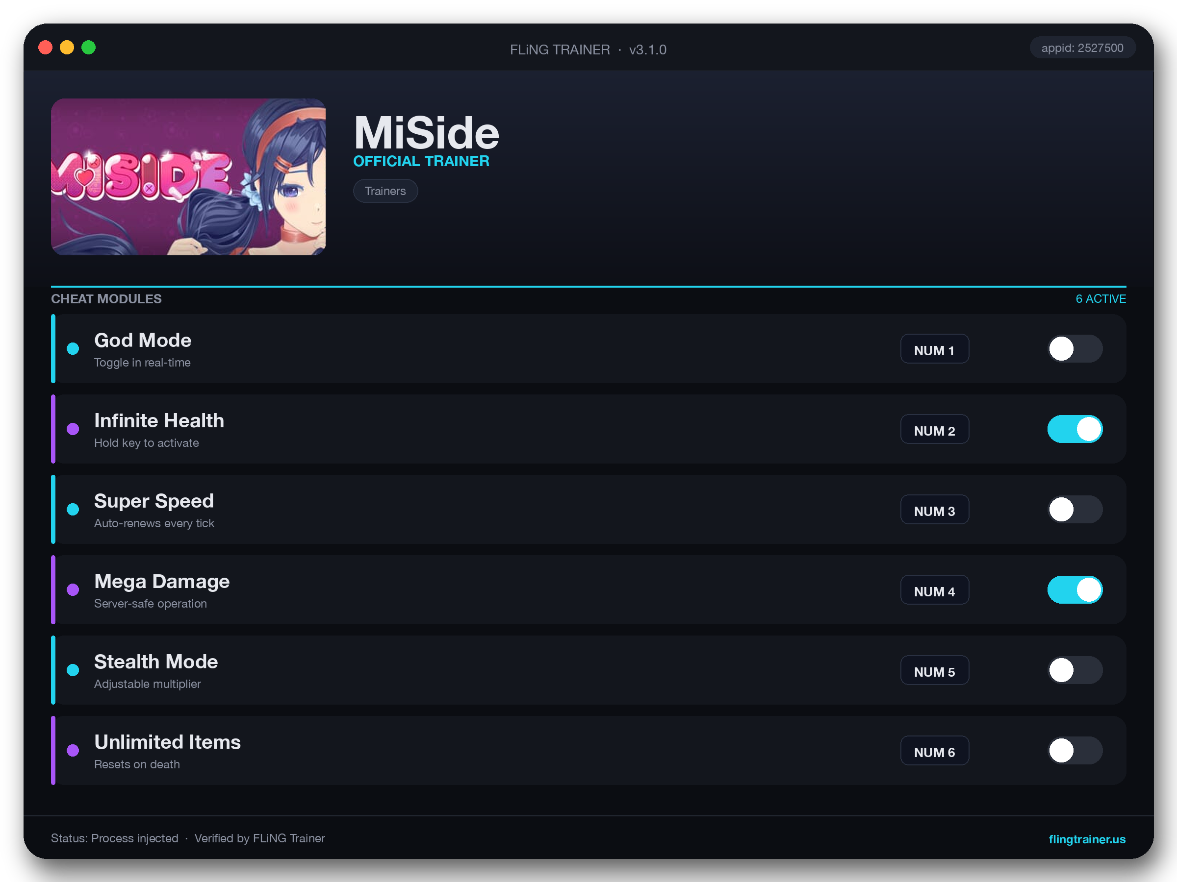 MiSide Trainer interface