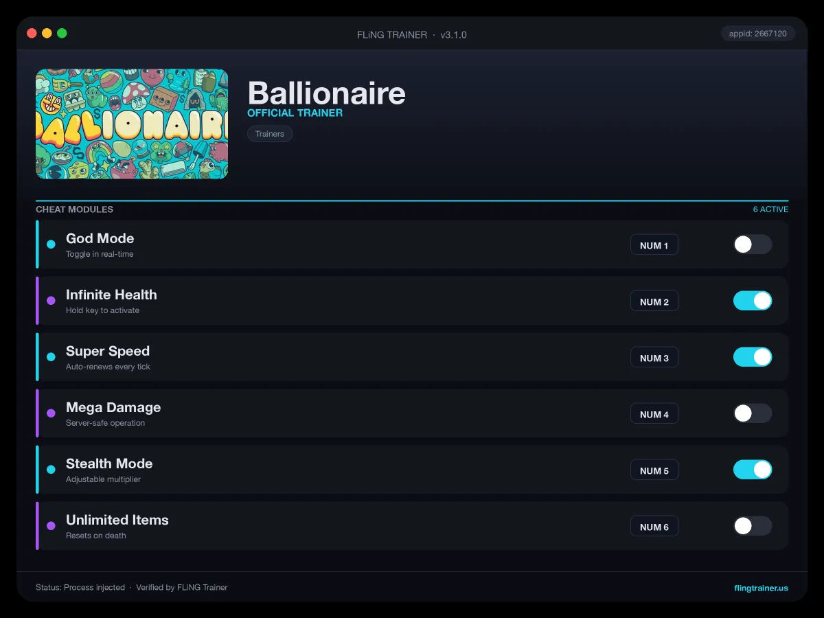 Ballionaire Trainer interface