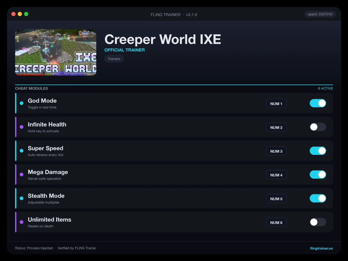 Creeper World IXE Trainer interface