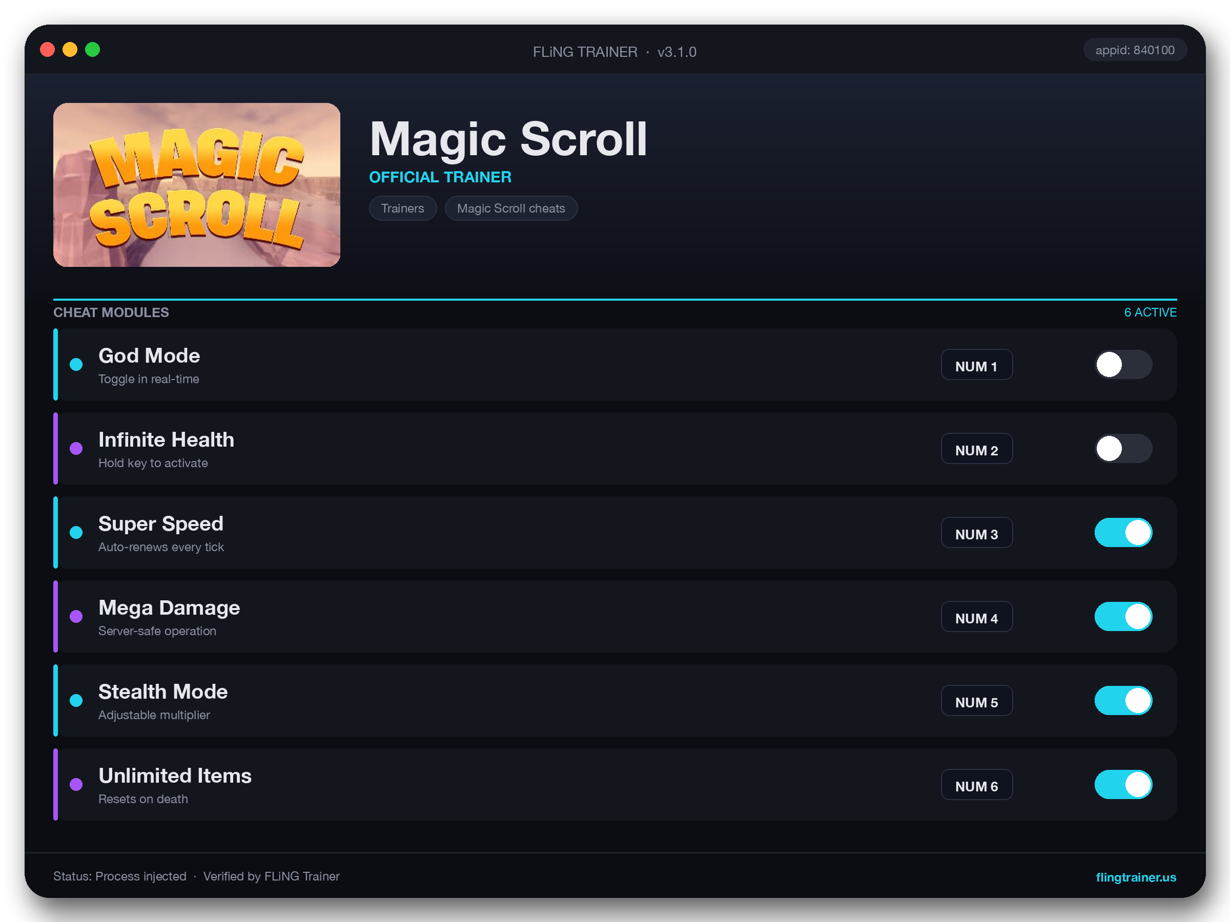 Magic Scroll Trainer interface