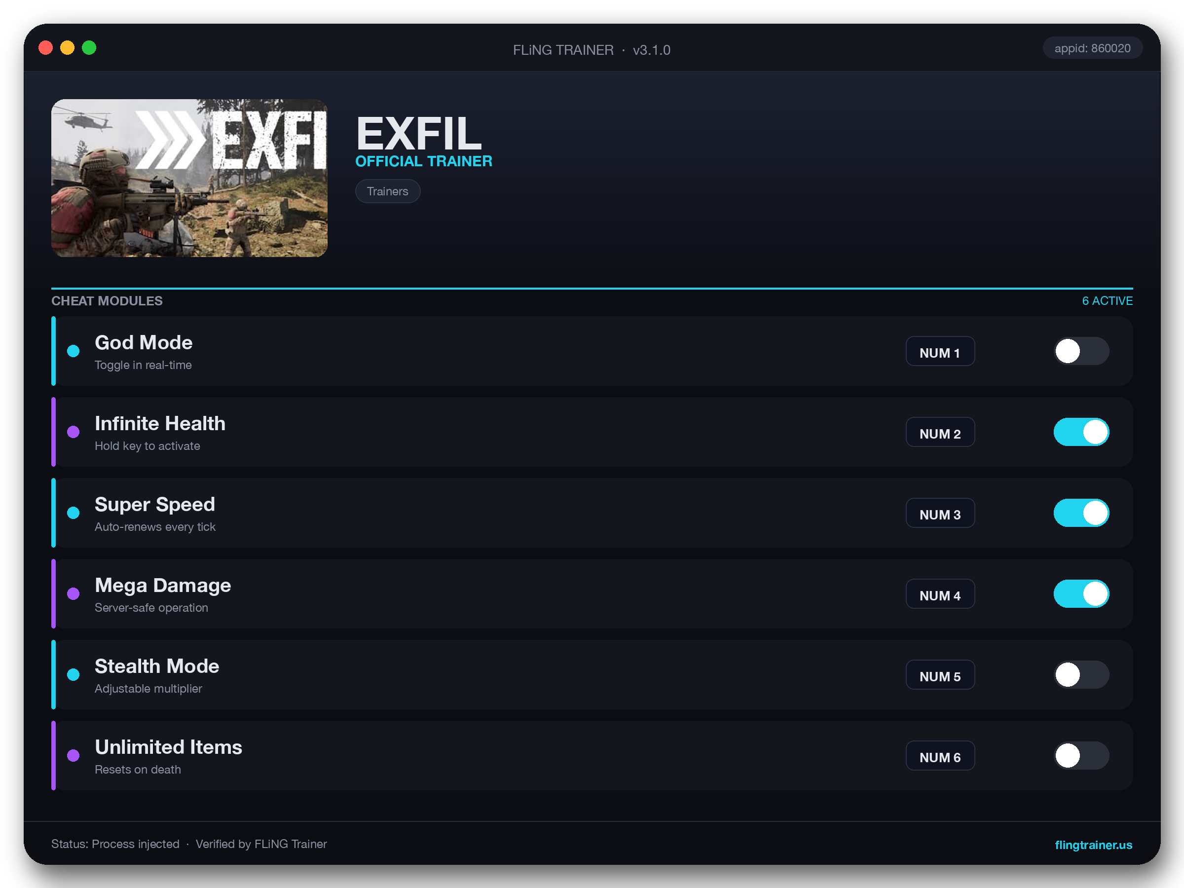 EXFIL Trainer interface