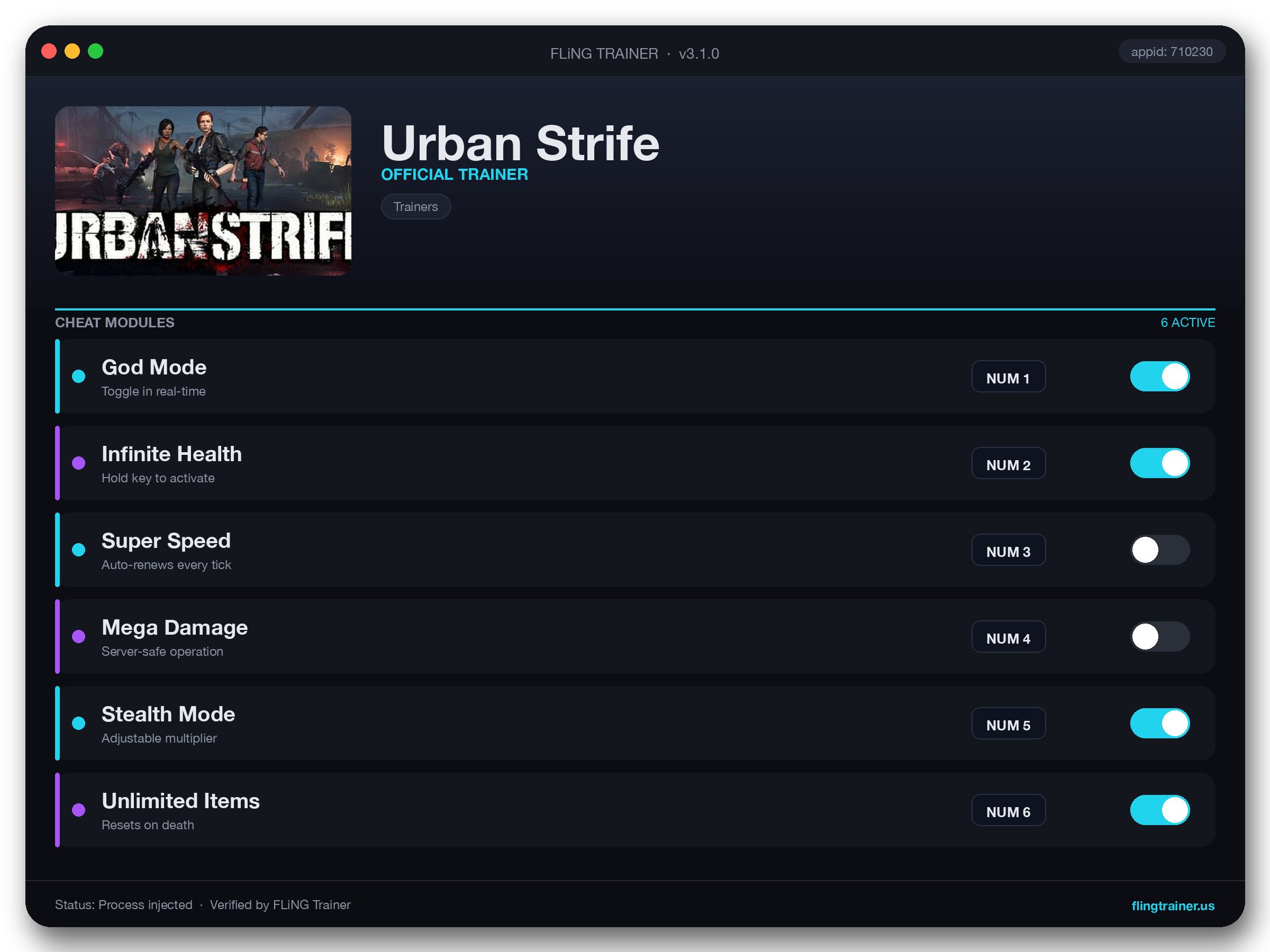 Urban Strife Trainer interface