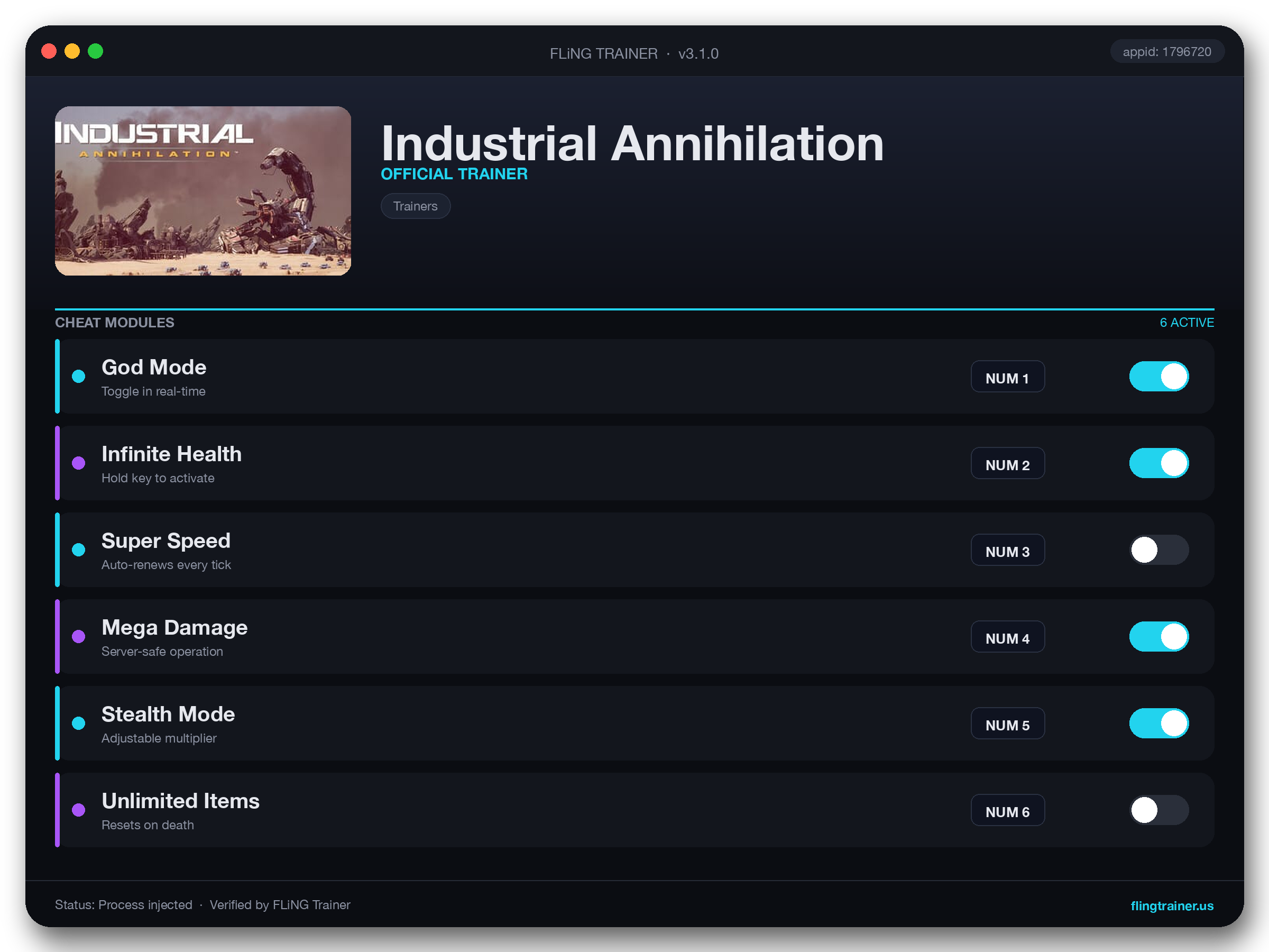 Industrial Annihilation Trainer interface