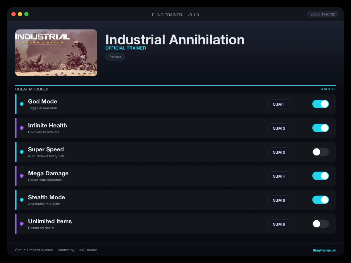 Industrial Annihilation Trainer interface