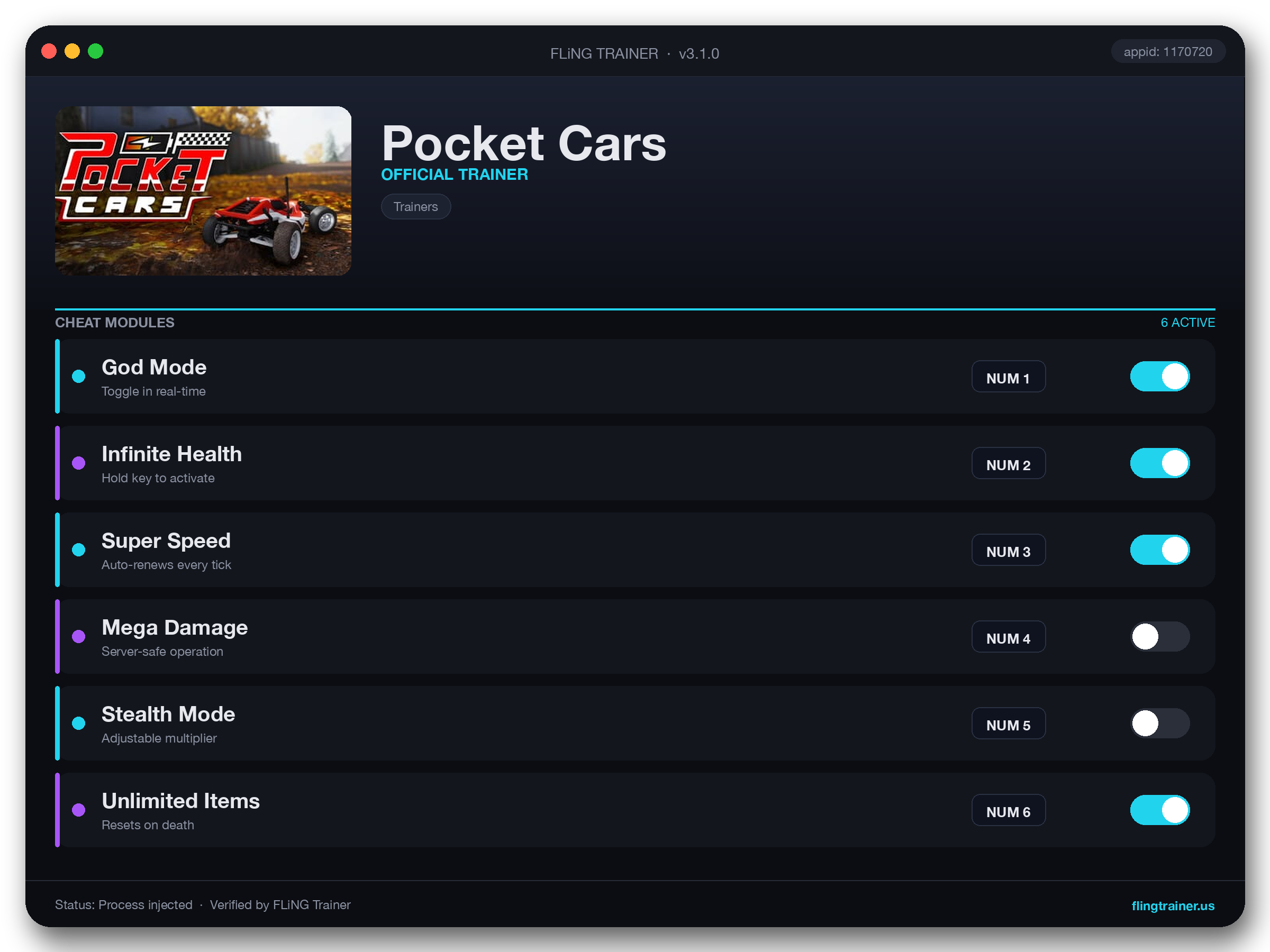 Pocket Cars Trainer interface