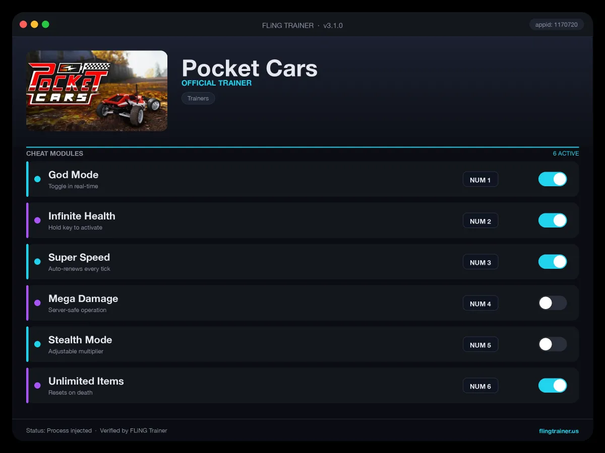 Pocket Cars Trainer interface