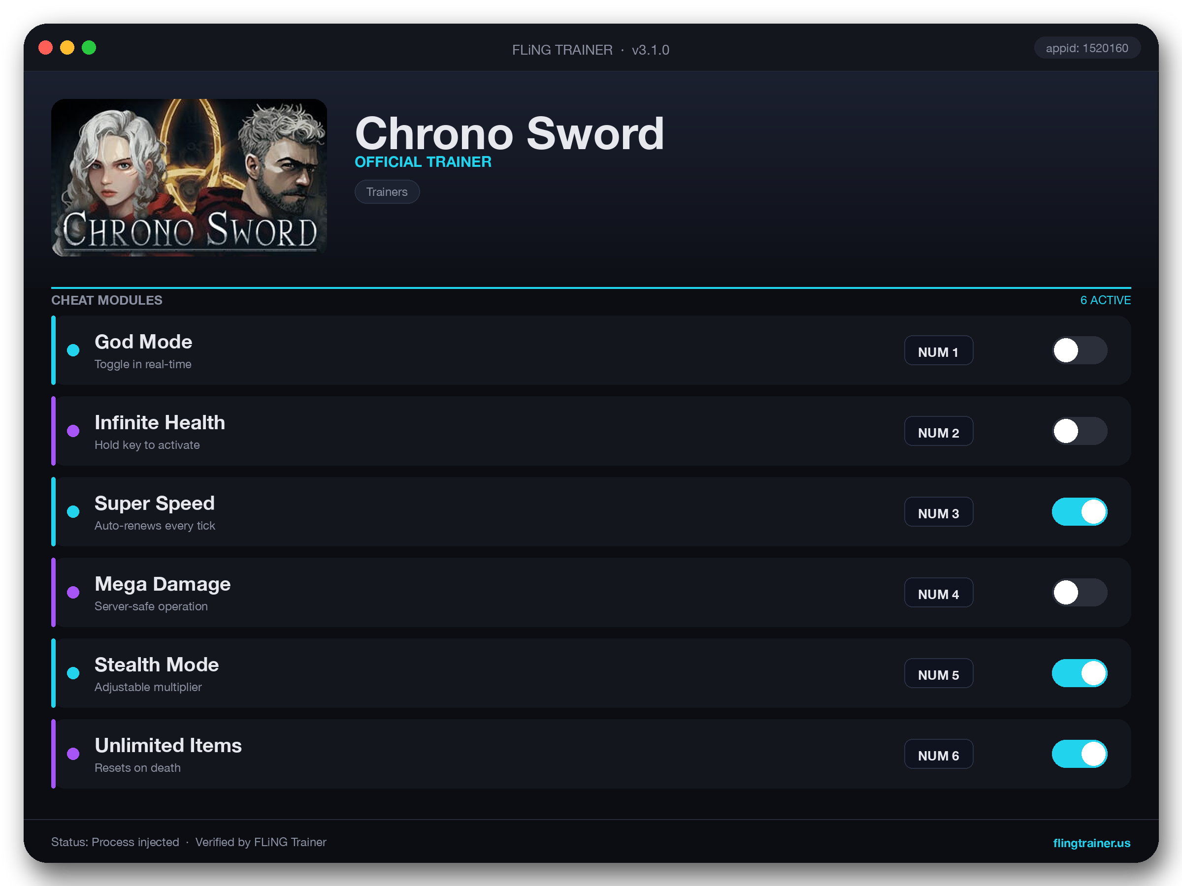 Chrono Sword Trainer interface