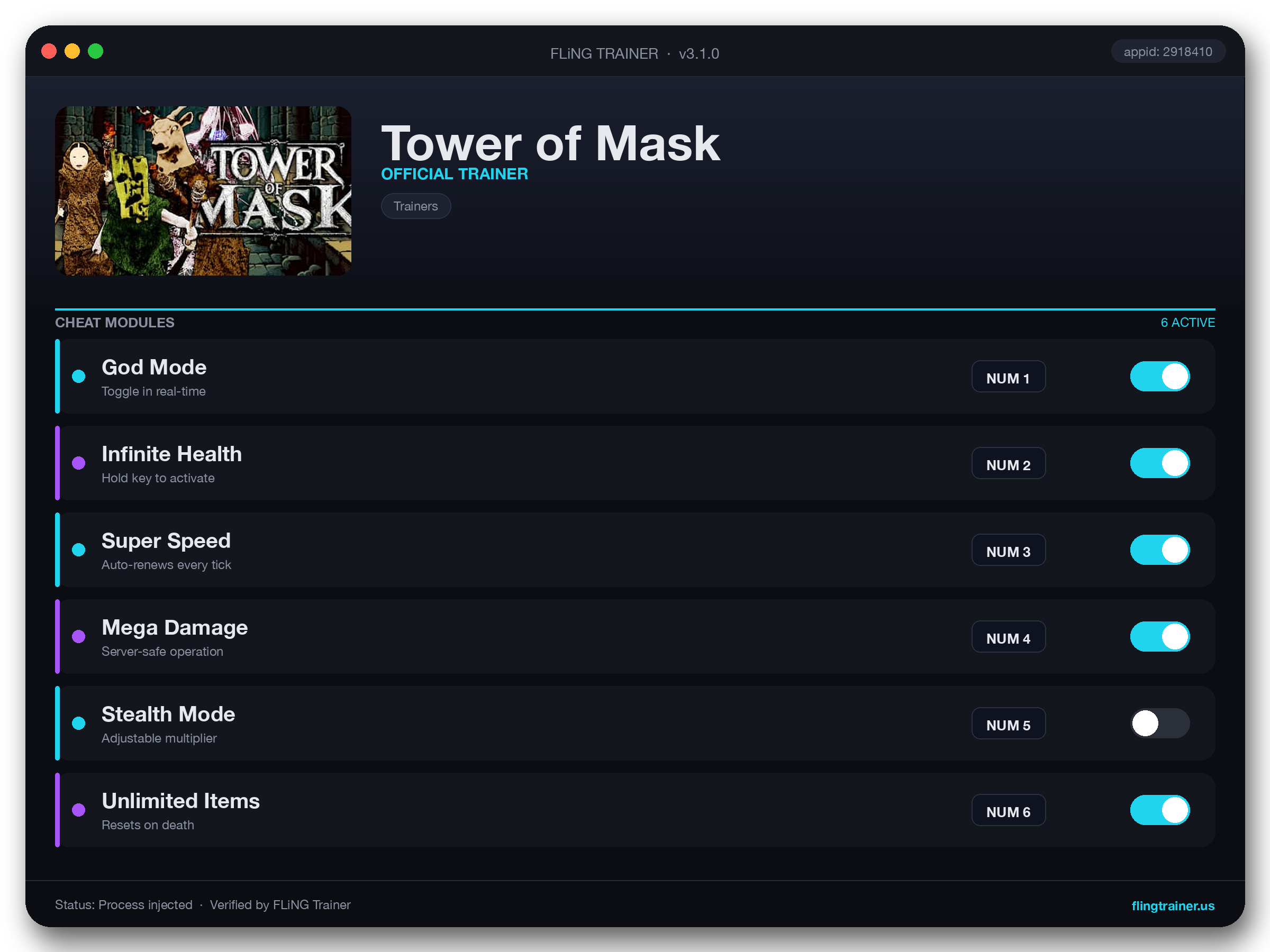 Tower of Mask Trainer interface
