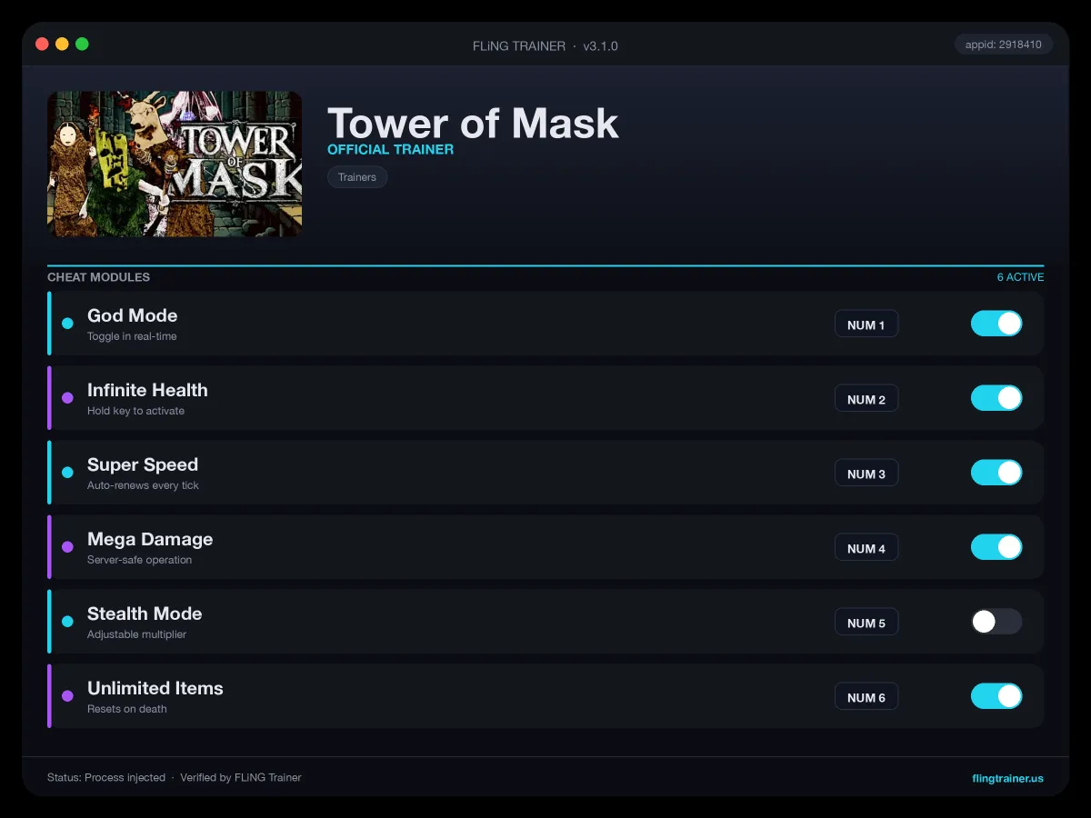 Tower of Mask Trainer interface