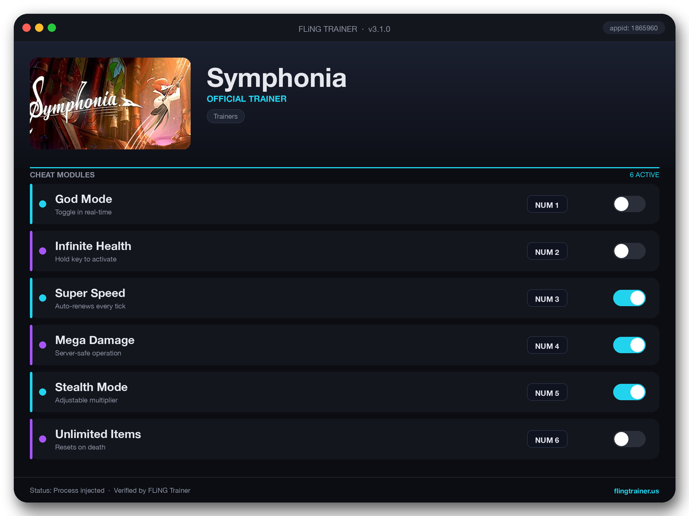 Symphonia Trainer interface