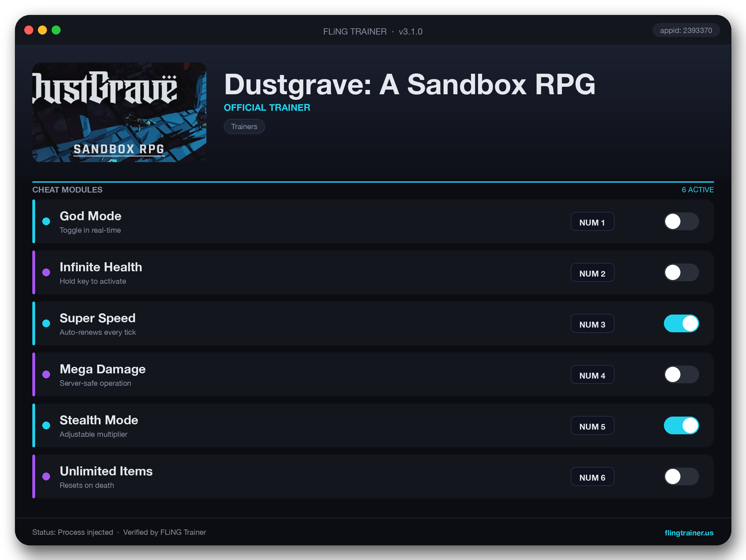Dustgrave: A Sandbox RPG Trainer interface