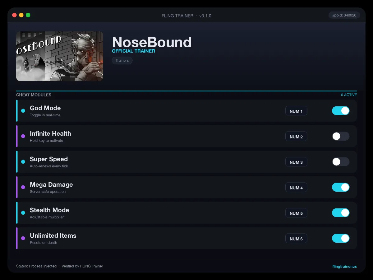 NoseBound Trainer interface