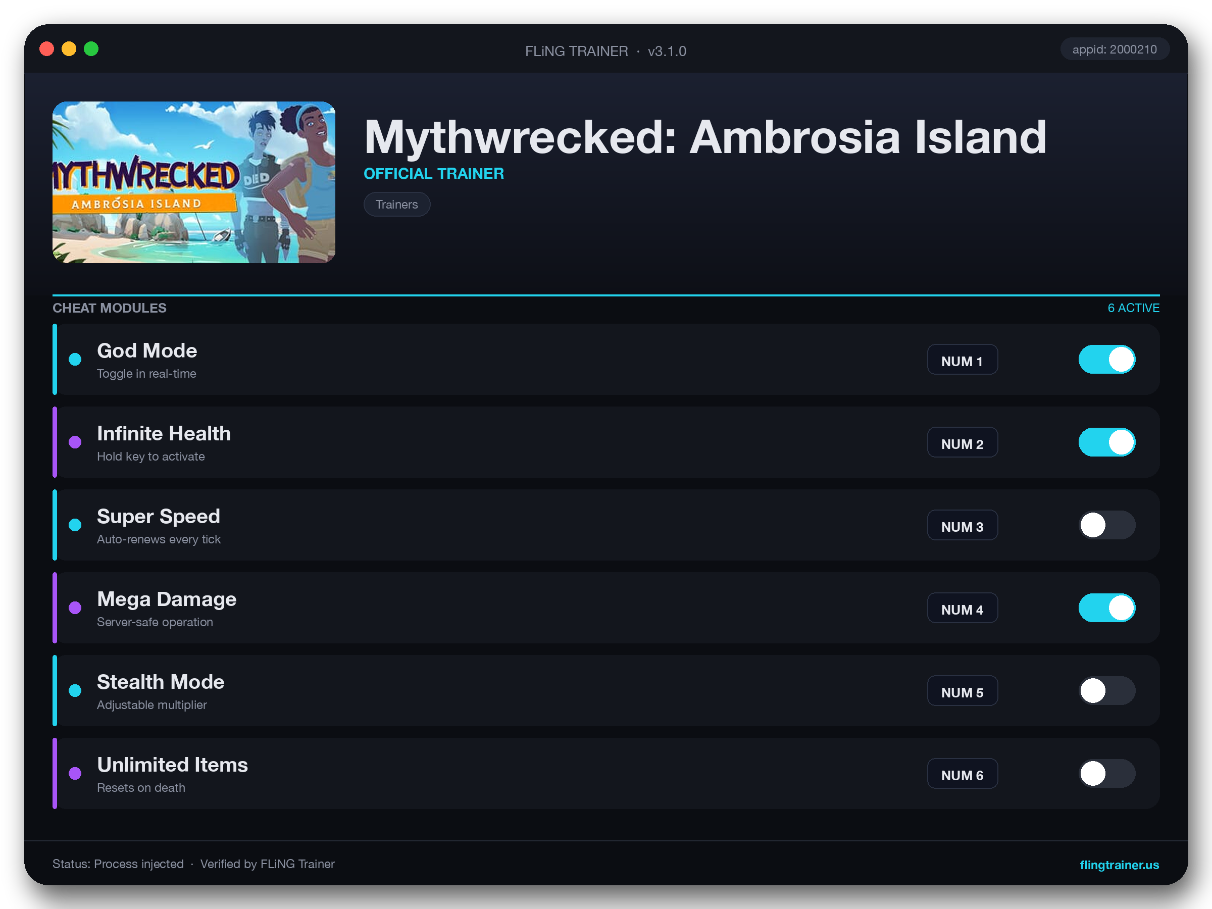 Mythwrecked: Ambrosia Island Trainer interface