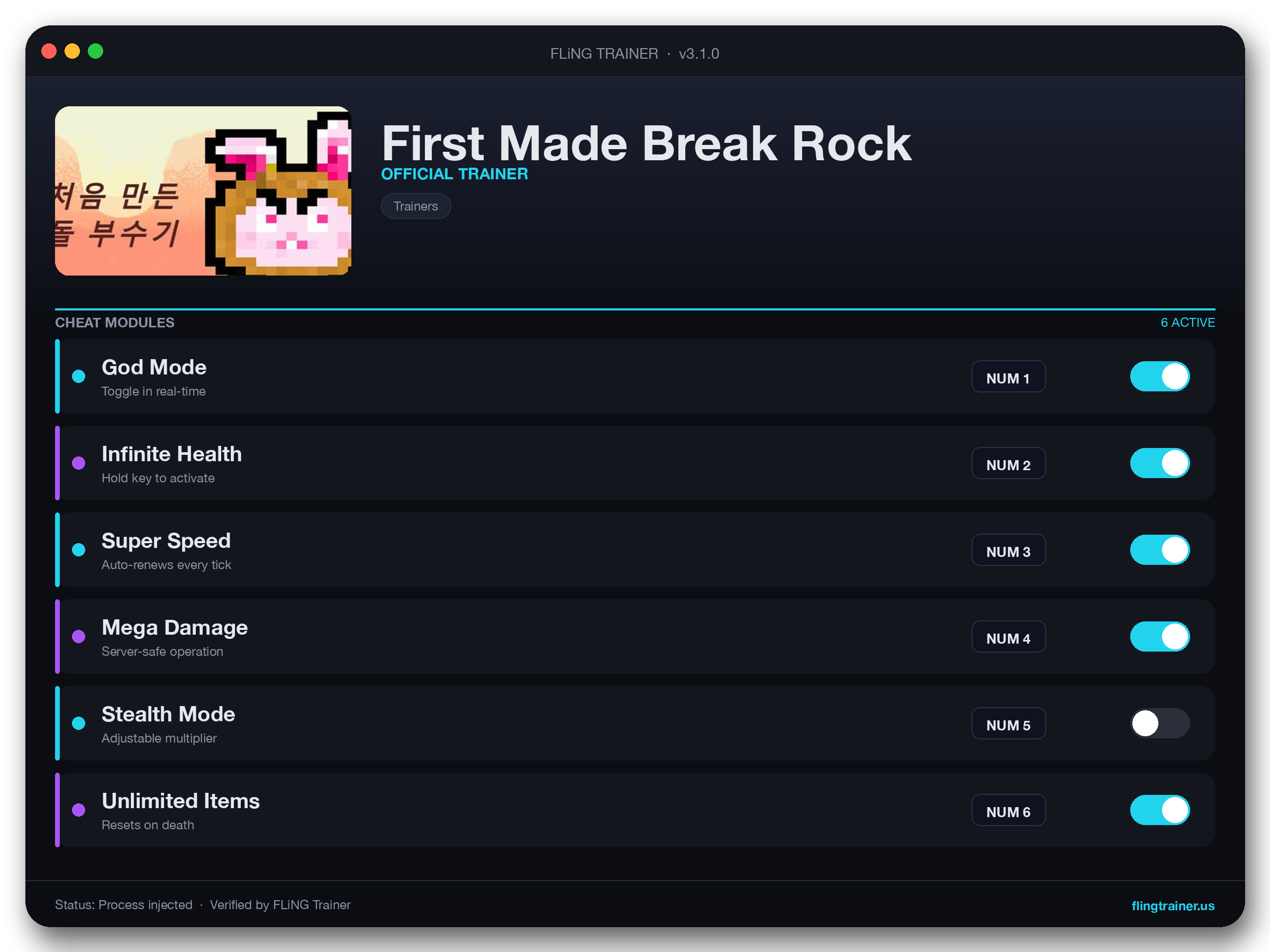 First Made Break Rock Trainer interface