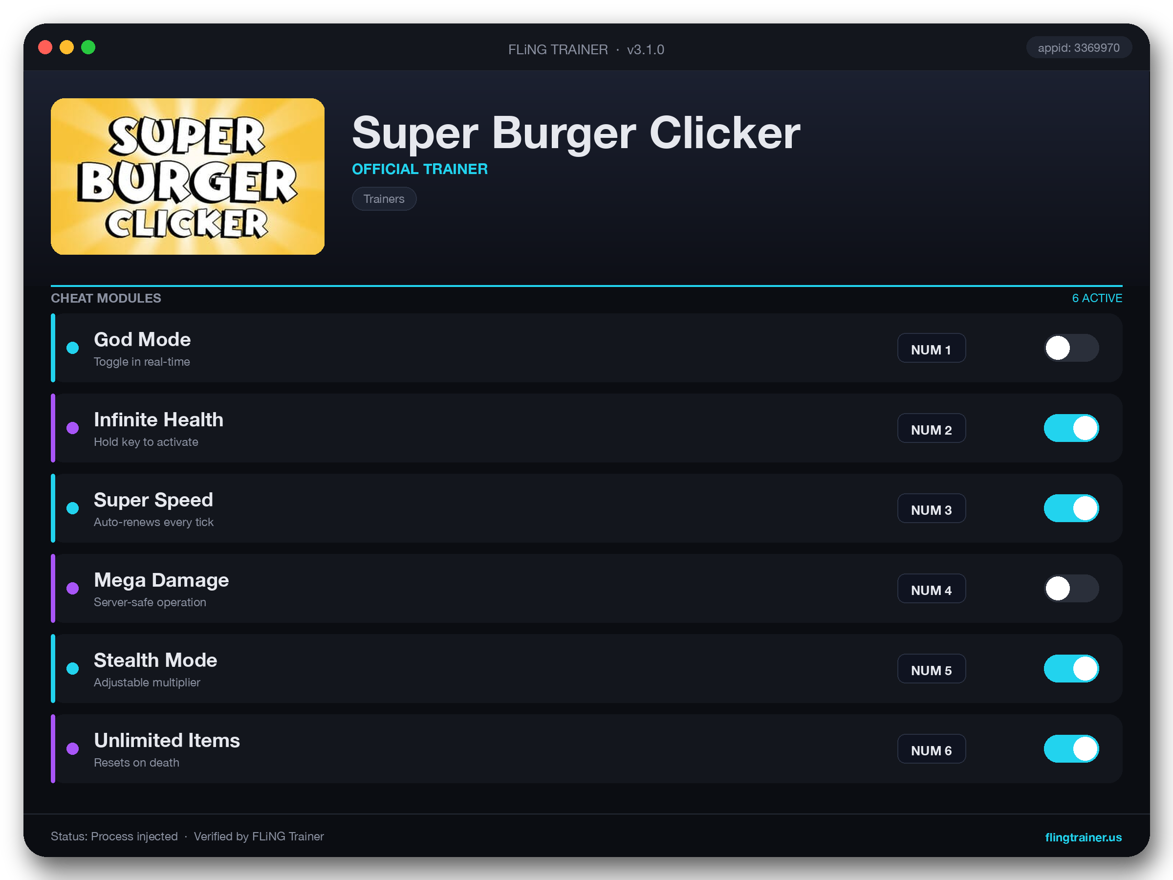 Super Burger Clicker Trainer interface