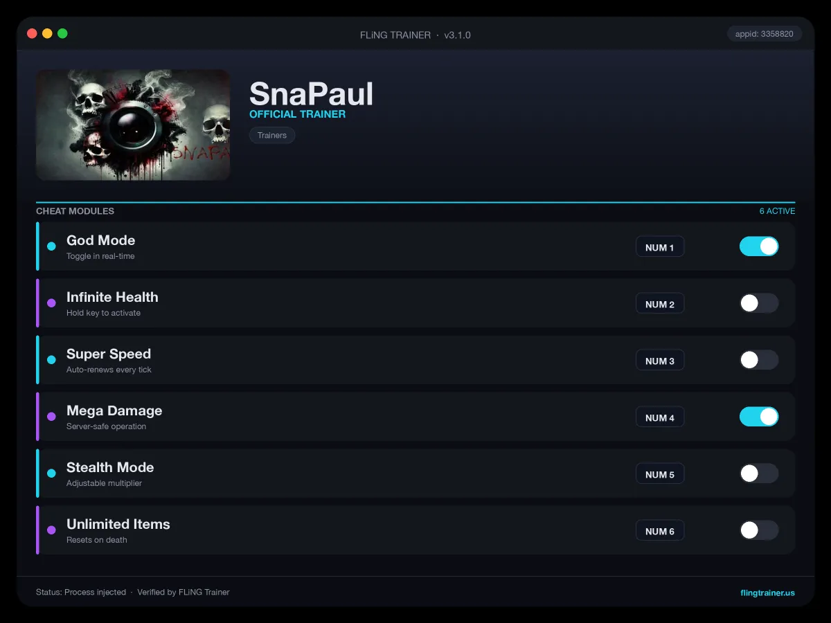 SnaPaul Trainer interface