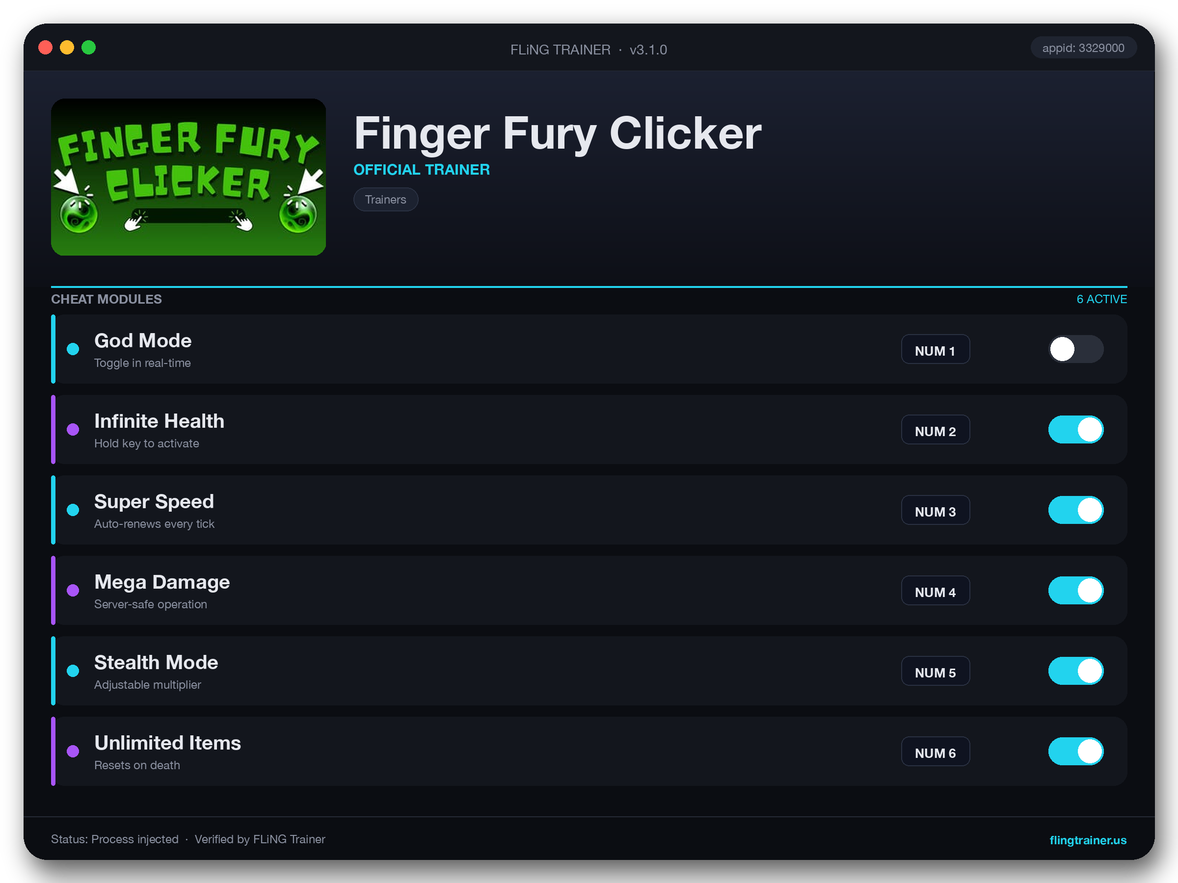 Finger Fury Clicker Trainer interface