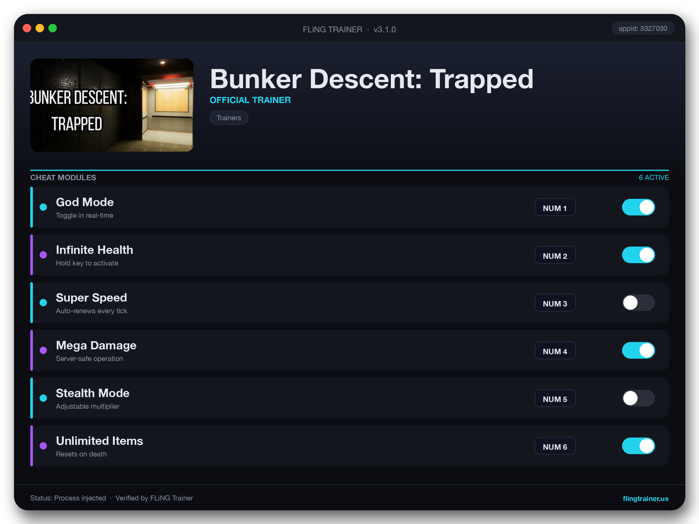 Bunker Descent: Trapped Trainer interface