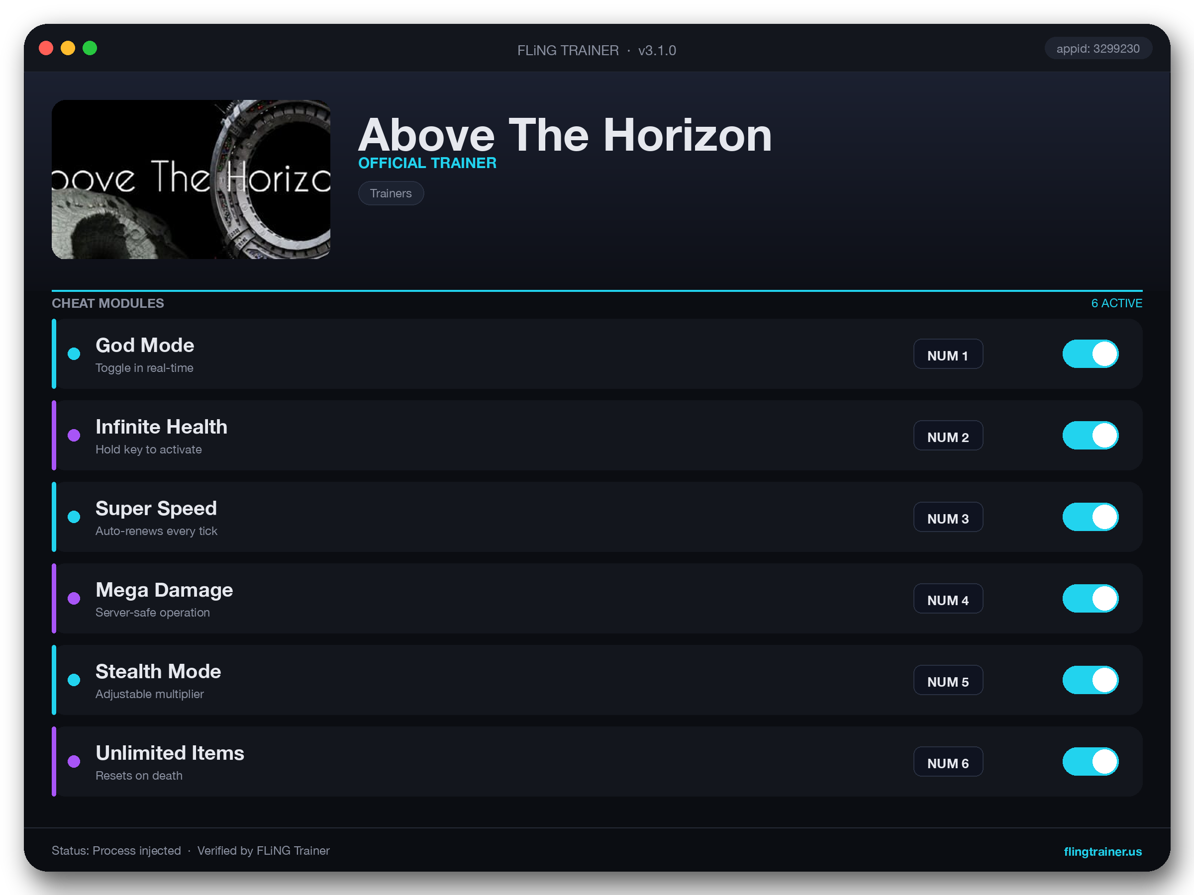 Above The Horizon Trainer interface
