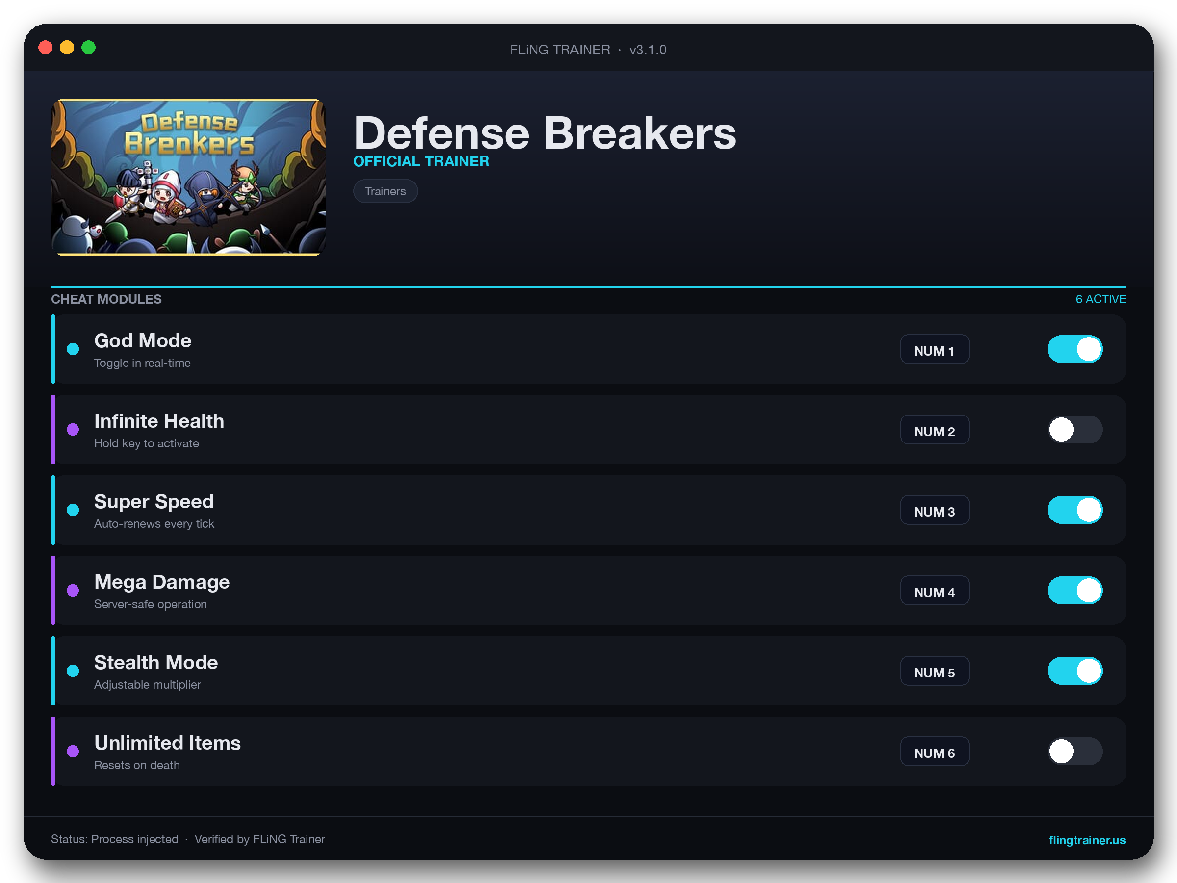 Defense Breakers Trainer interface