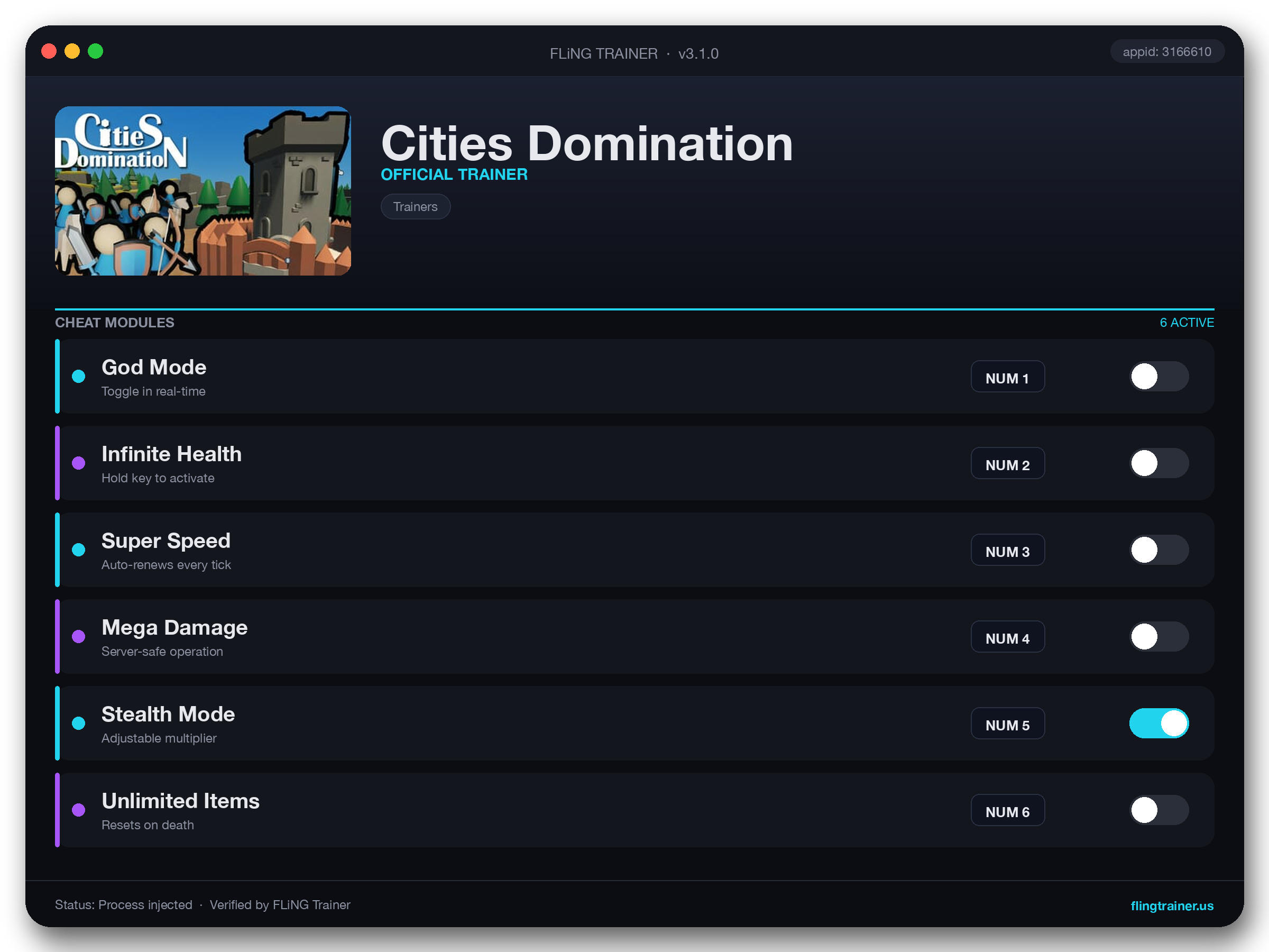 Cities Domination Trainer interface