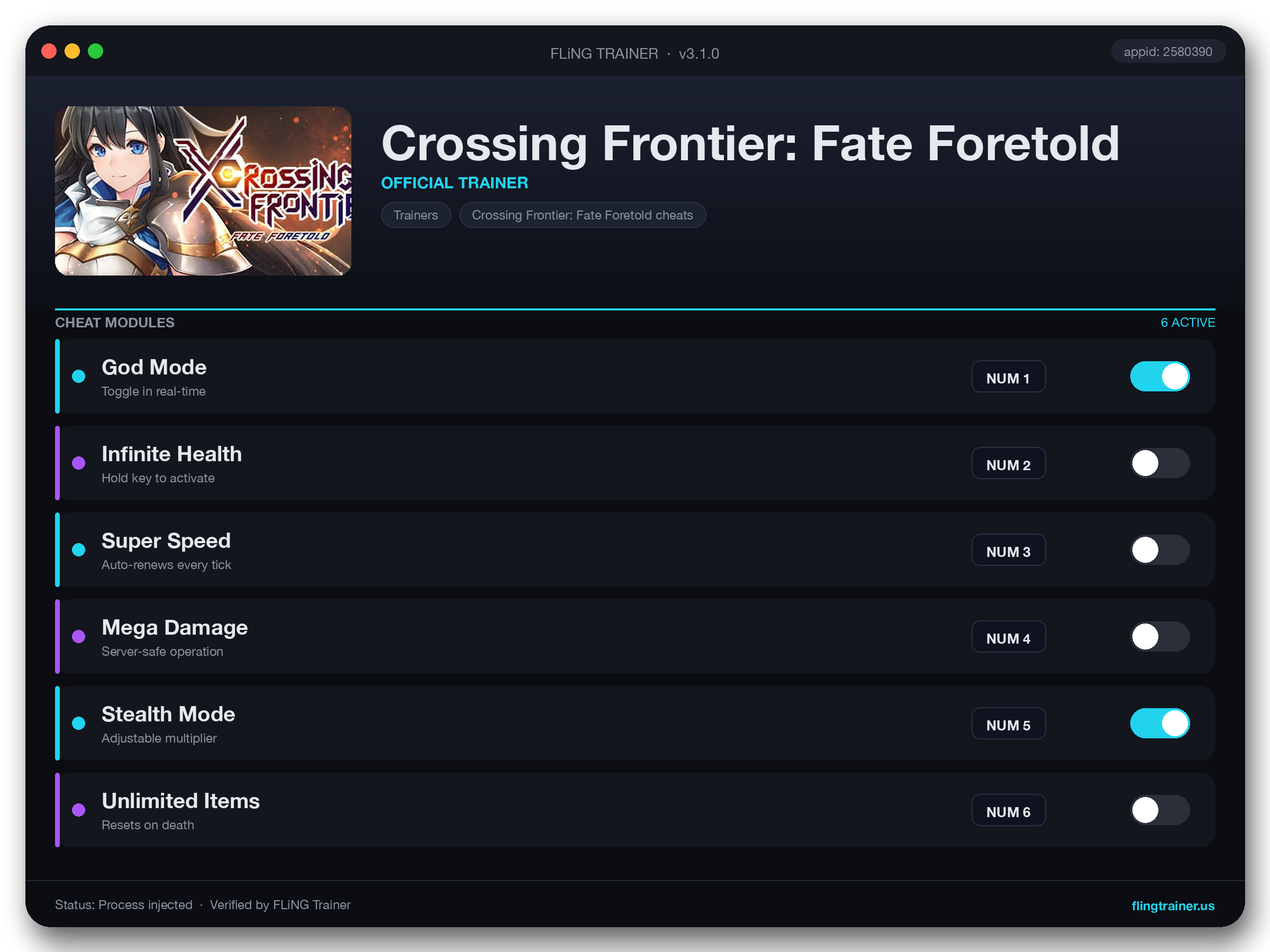 Crossing Frontier: Fate Foretold Trainer interface