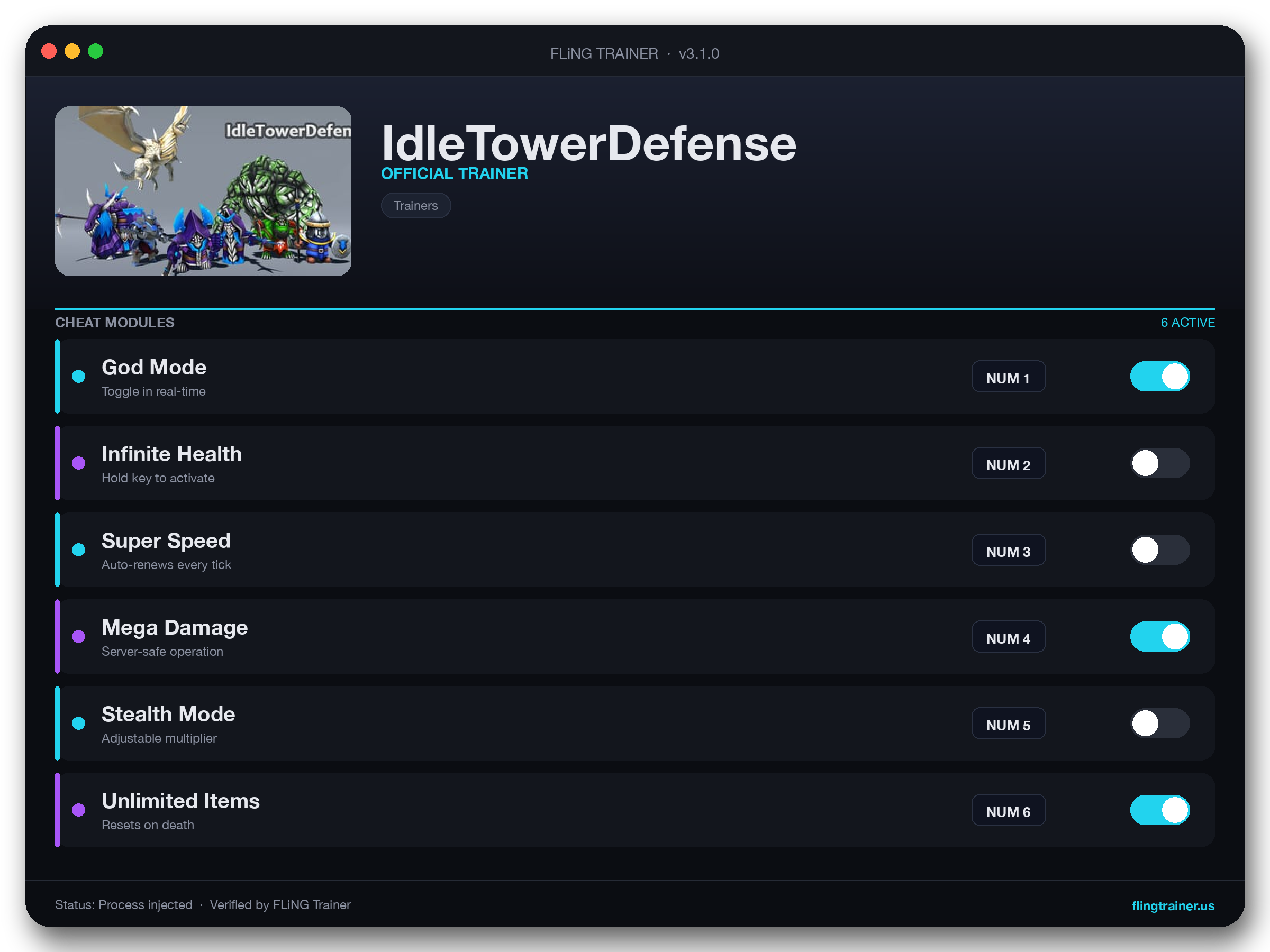 IdleTowerDefense Trainer interface