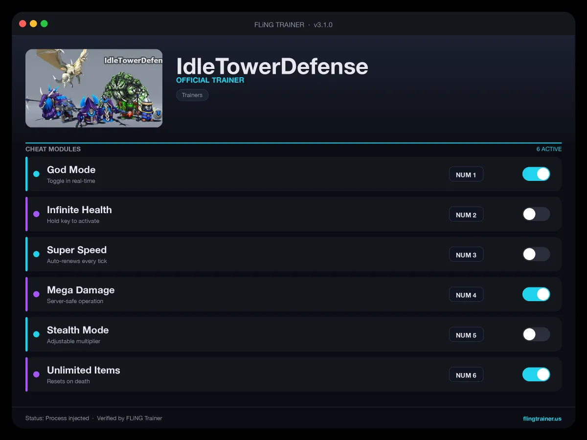 IdleTowerDefense Trainer interface