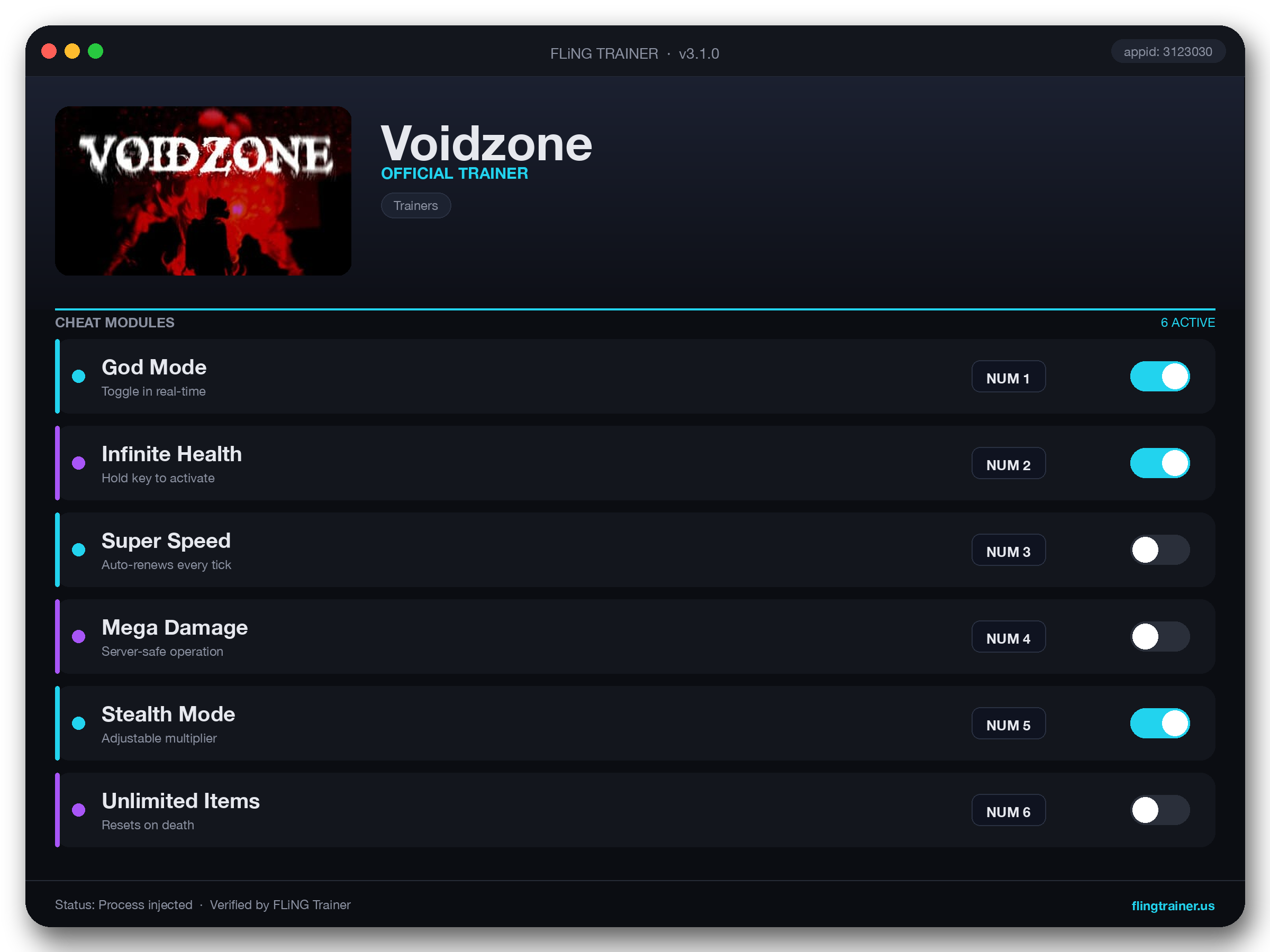 Voidzone Trainer interface