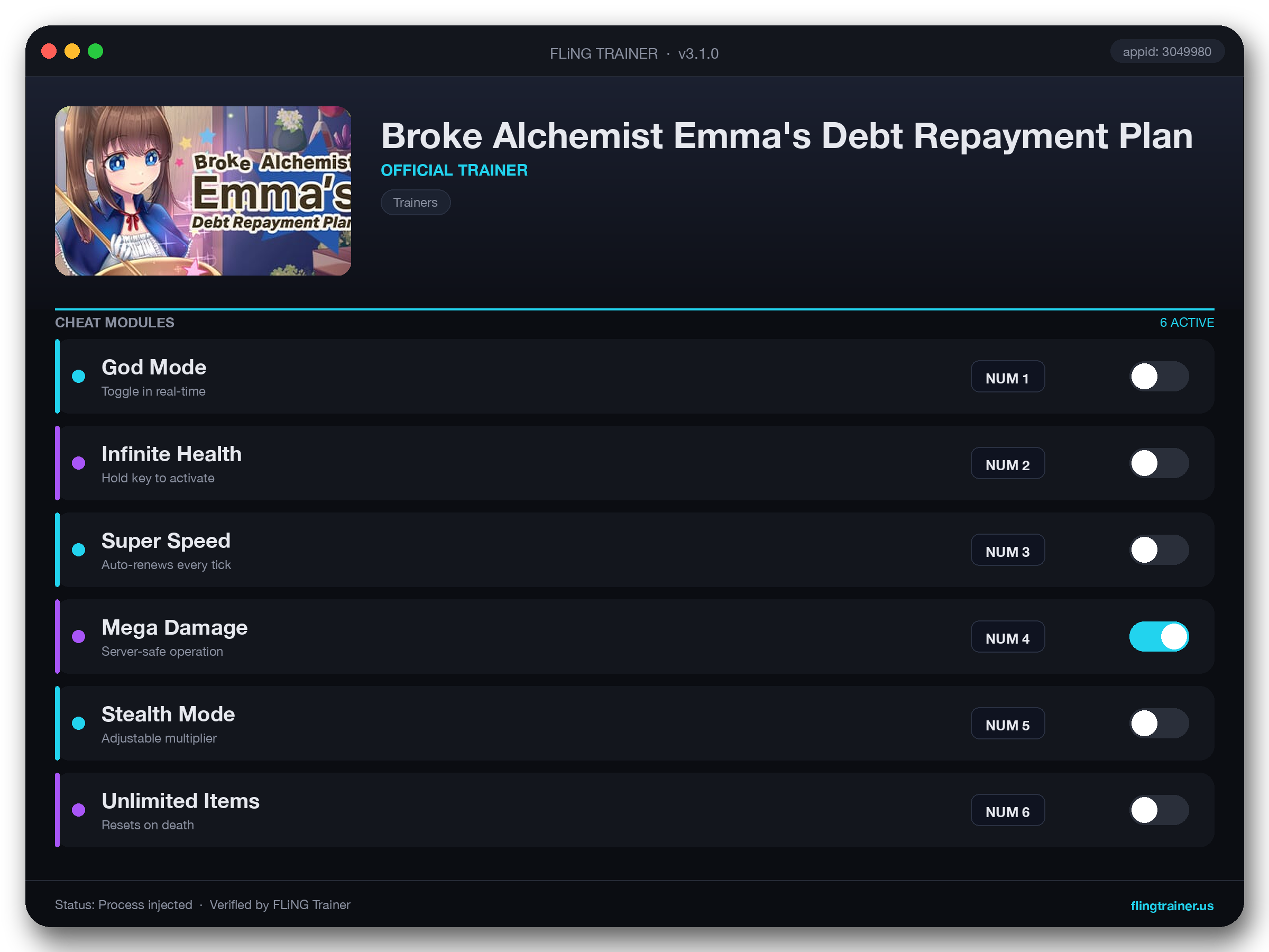 Broke Alchemist Emma's Debt Repayment Plan Trainer interface