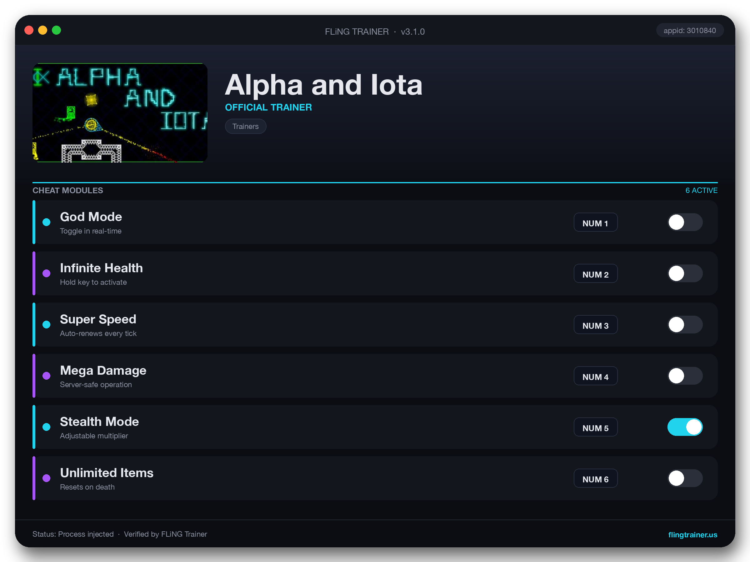 Alpha and Iota Trainer interface