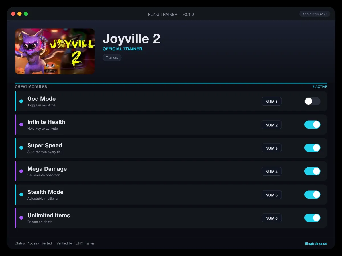 Joyville 2 Trainer interface