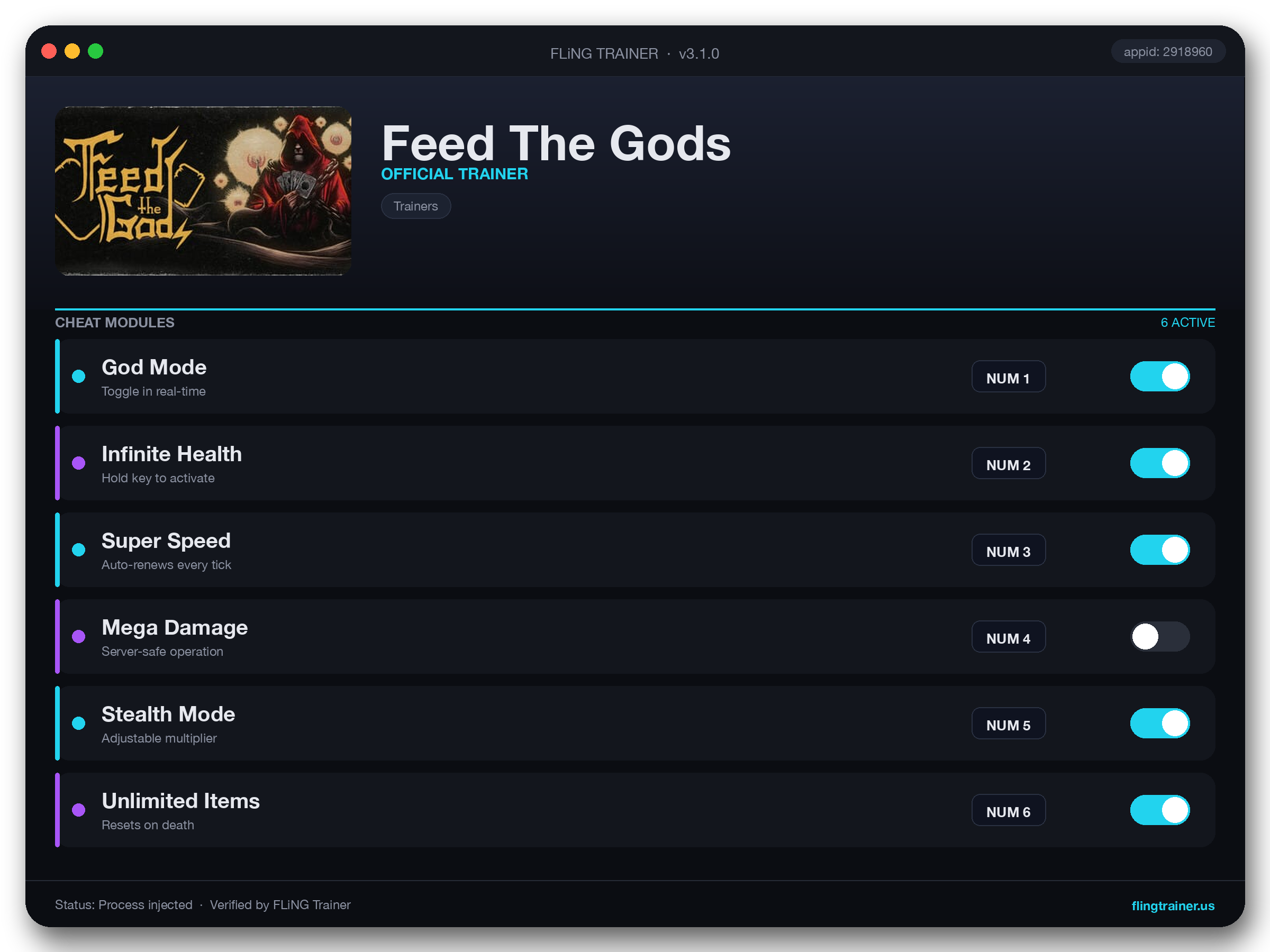 Feed The Gods Trainer interface
