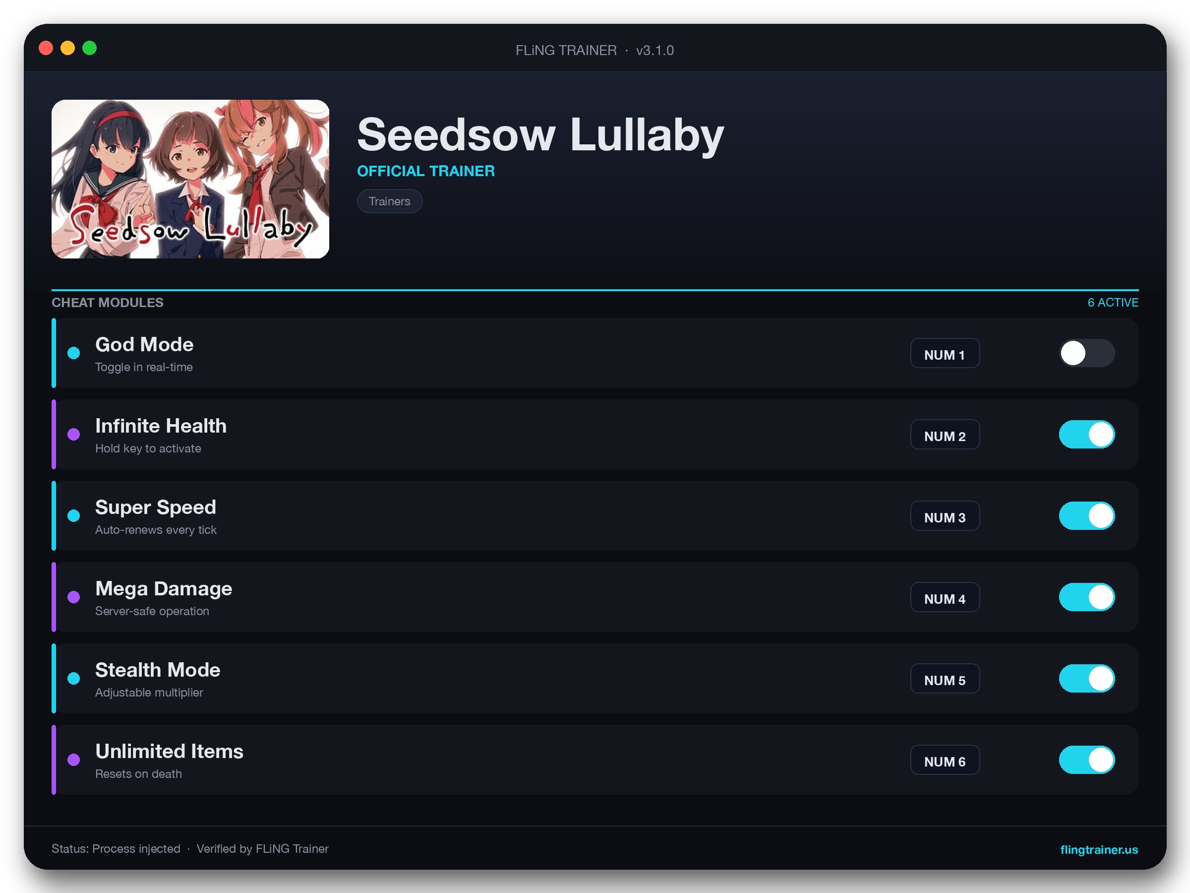 Seedsow Lullaby Trainer interface